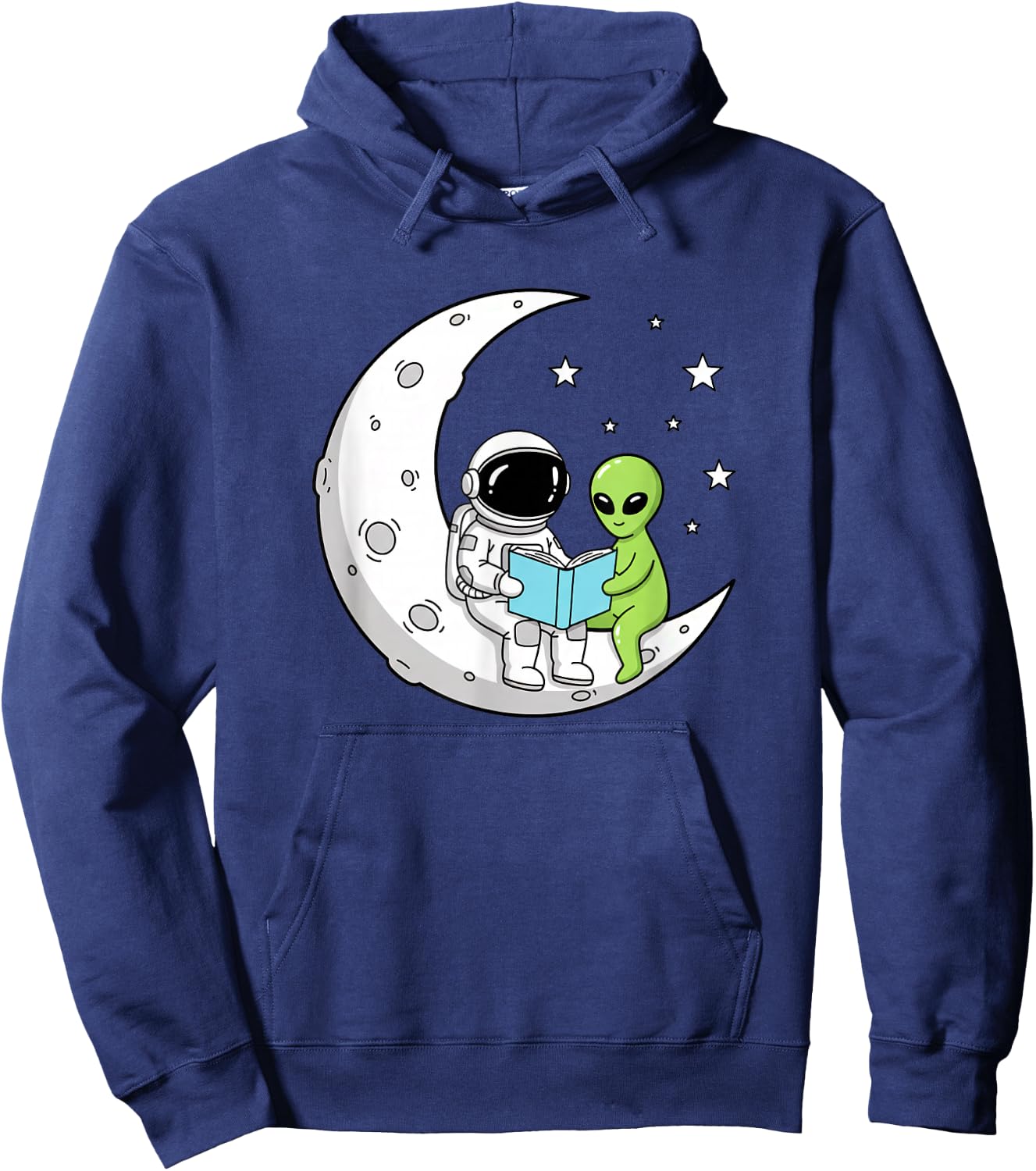 Astronaut and Alien Reading On Moon Space Book Lover Sci Fi Hoodie - Hoodie | Navy