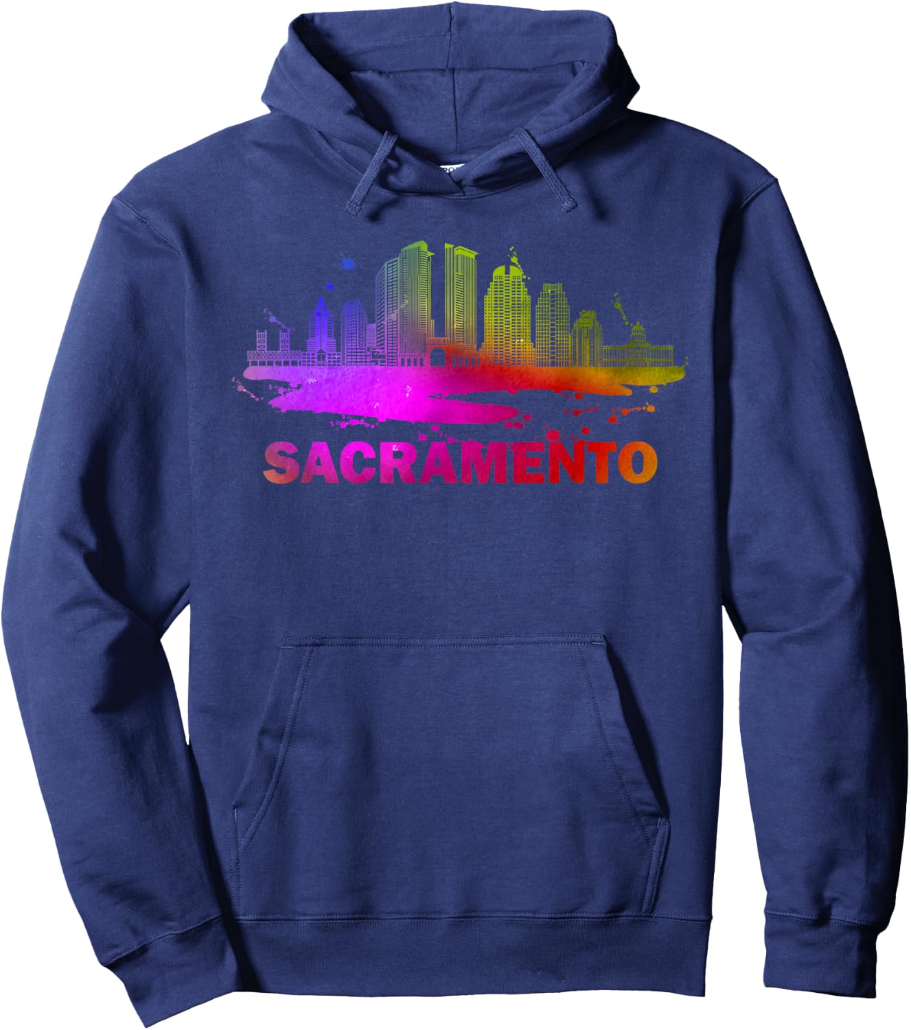 Colorful Sacramento Cityscape Souvenir - Sacramento Skyline Hoodie - Hoodie | Navy