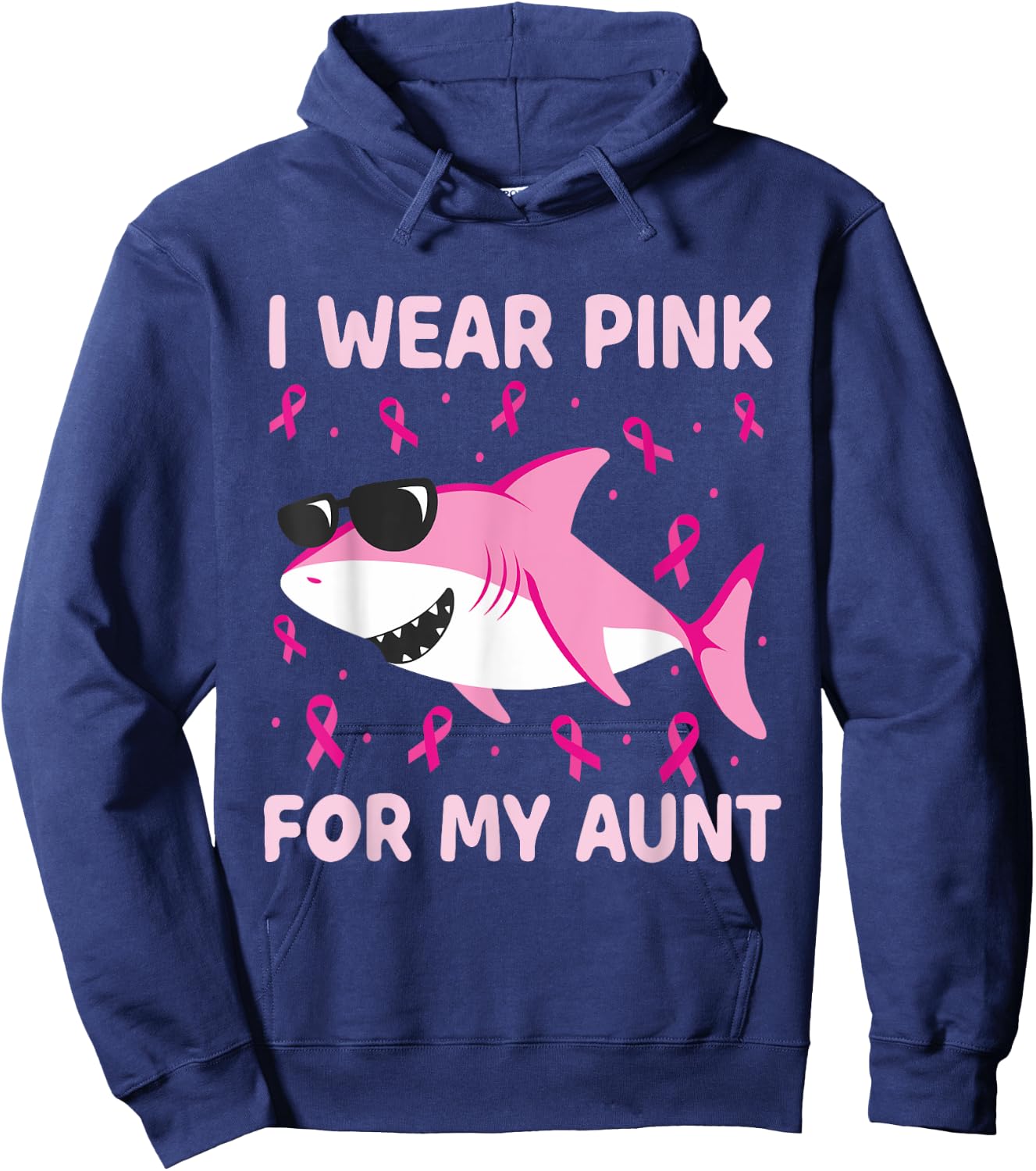 Shark I Wear Pink For My Aunt Breast Cancer Kids Boy Hoodie - Hoodie | Navy