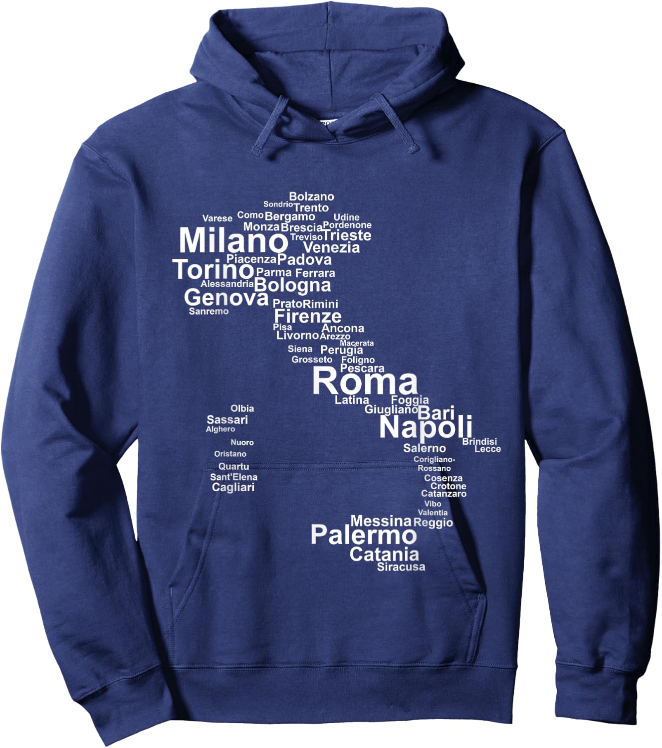 Italy Map Silhouette Towns Cities Rome Milan Travel Europe Hoodie - Hoodie | Navy