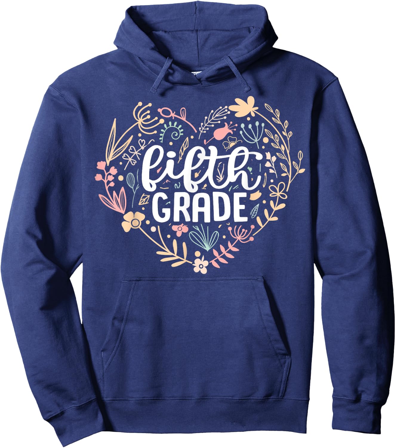 5th Fifth Grade Floral Heart Back To School Teacher Girls Hoodie - Hoodie | Navy