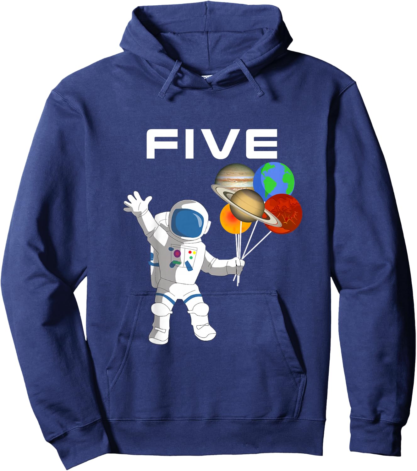Kids 5 Year Old Outer Space Birthday Party 5th Birthday Shirt B Hoodie - Hoodie | Navy