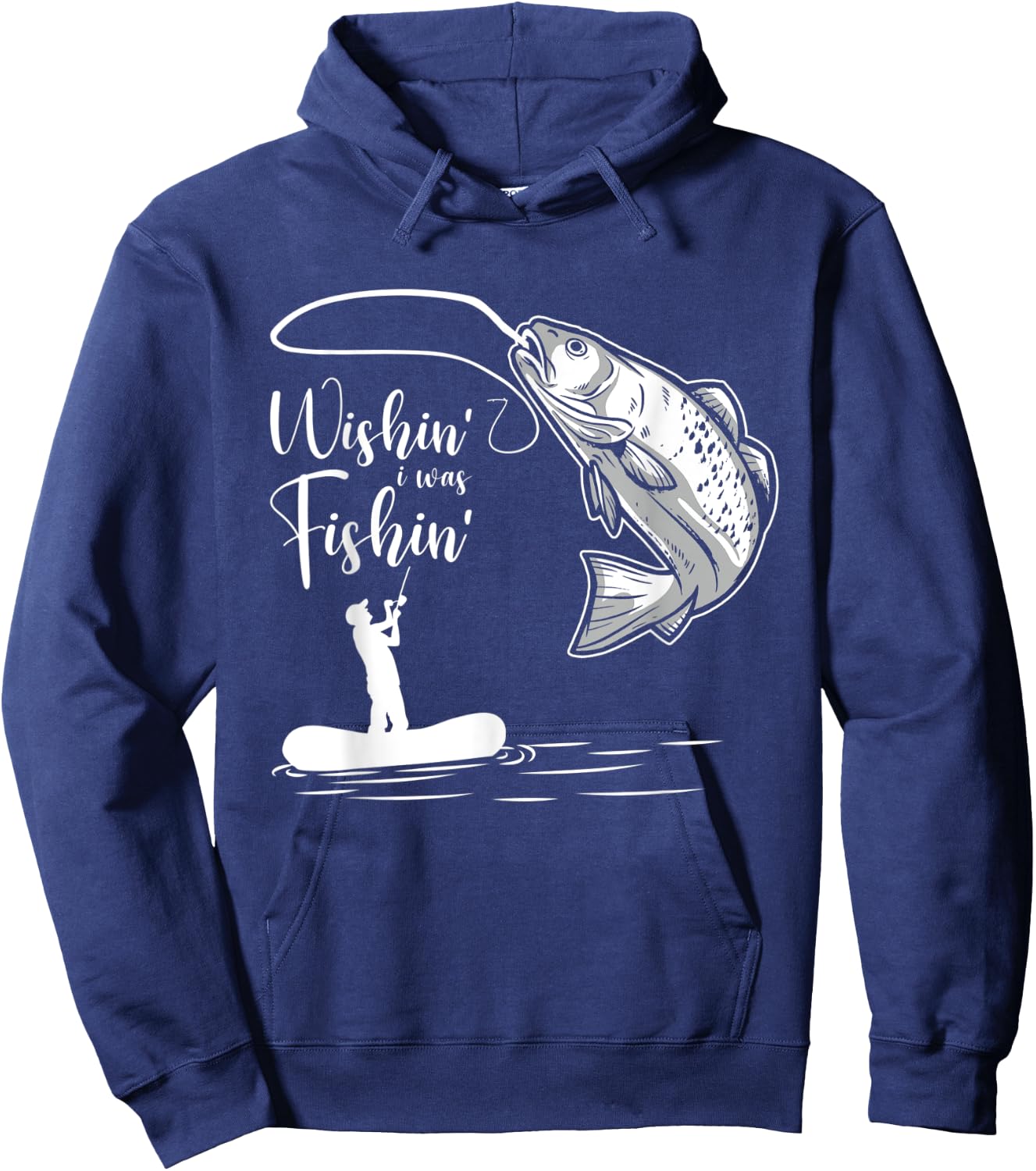 Wishin' I Was Fishin' Carb Bass Trout Fishing Fisherman Hoodie - Hoodie | Navy