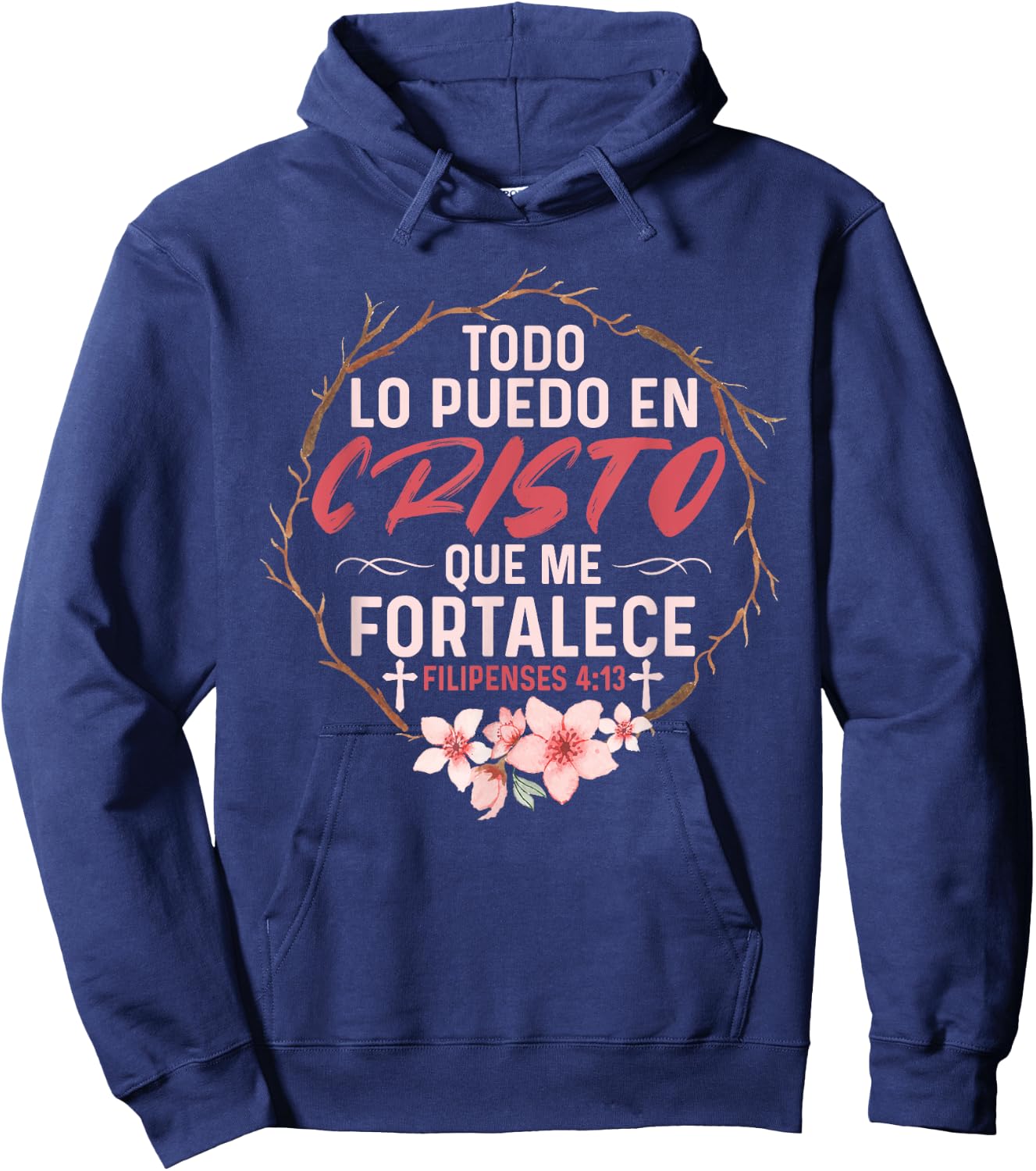 Camisetas Cristianas En Espanol Frase Biblia Filipenses 14:3 Hoodie - Hoodie | Navy