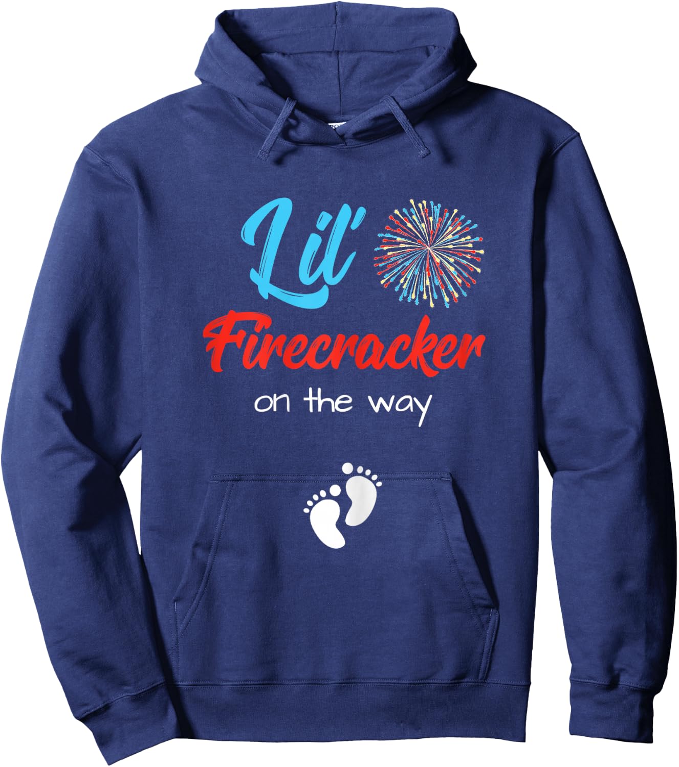 4th of July Pregnancy Shirt Lil' Firecracker On The Way Women Hoodie - Hoodie | Navy