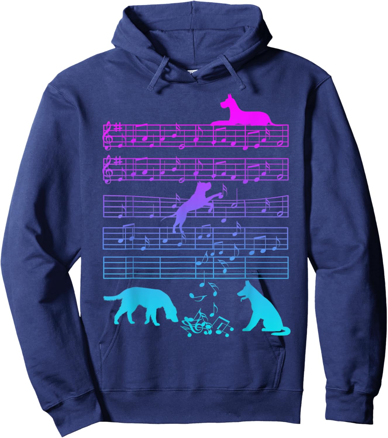 Cute Dog Playing Music Note Clef Musician Arts Women Hoodie - Hoodie | Navy