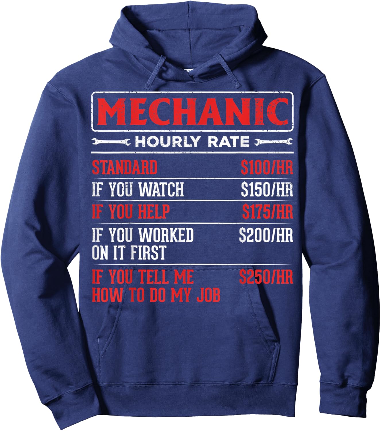 Garage Mechanics Rate Mechanic Hourly Rate Auto Mechanics Hoodie - Hoodie | Navy