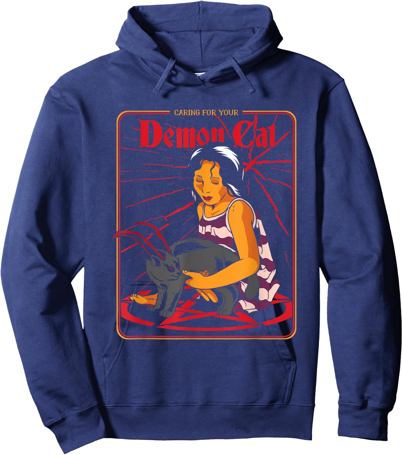 Caring For Your Demon Cat Halloween Costume for Cats Owners Men Women Hoodie - Hoodie | Navy