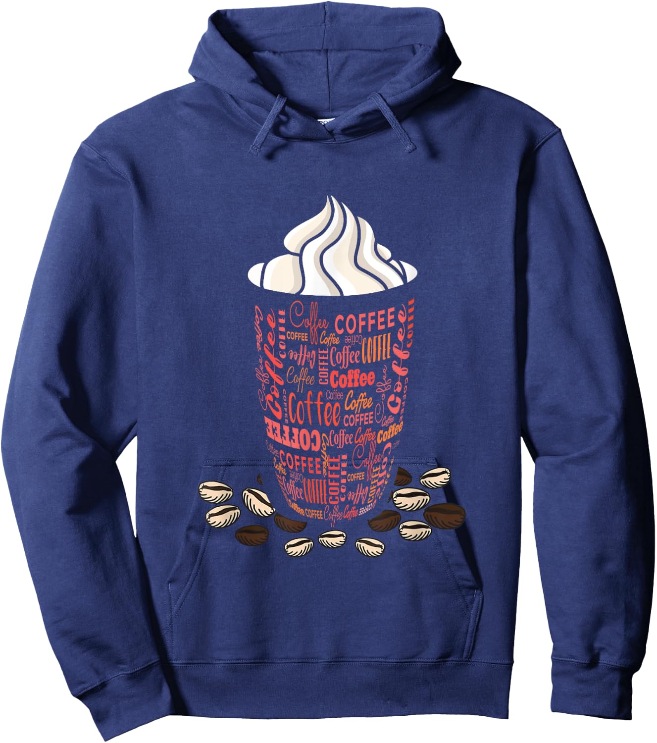Coffee Bean Funky Whipped Cream Iced Coffee Lover Coffee Cup Hoodie - Hoodie | Navy
