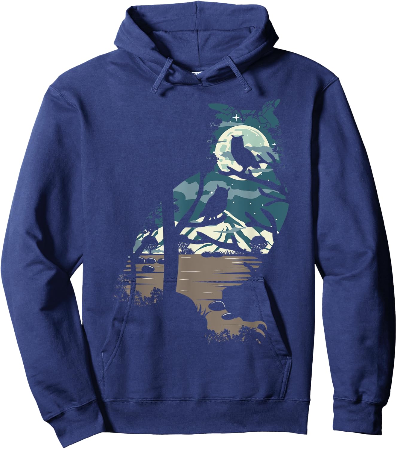 Nature Moon Mountain Tree at Night - Owl Hoodie - Hoodie | Navy