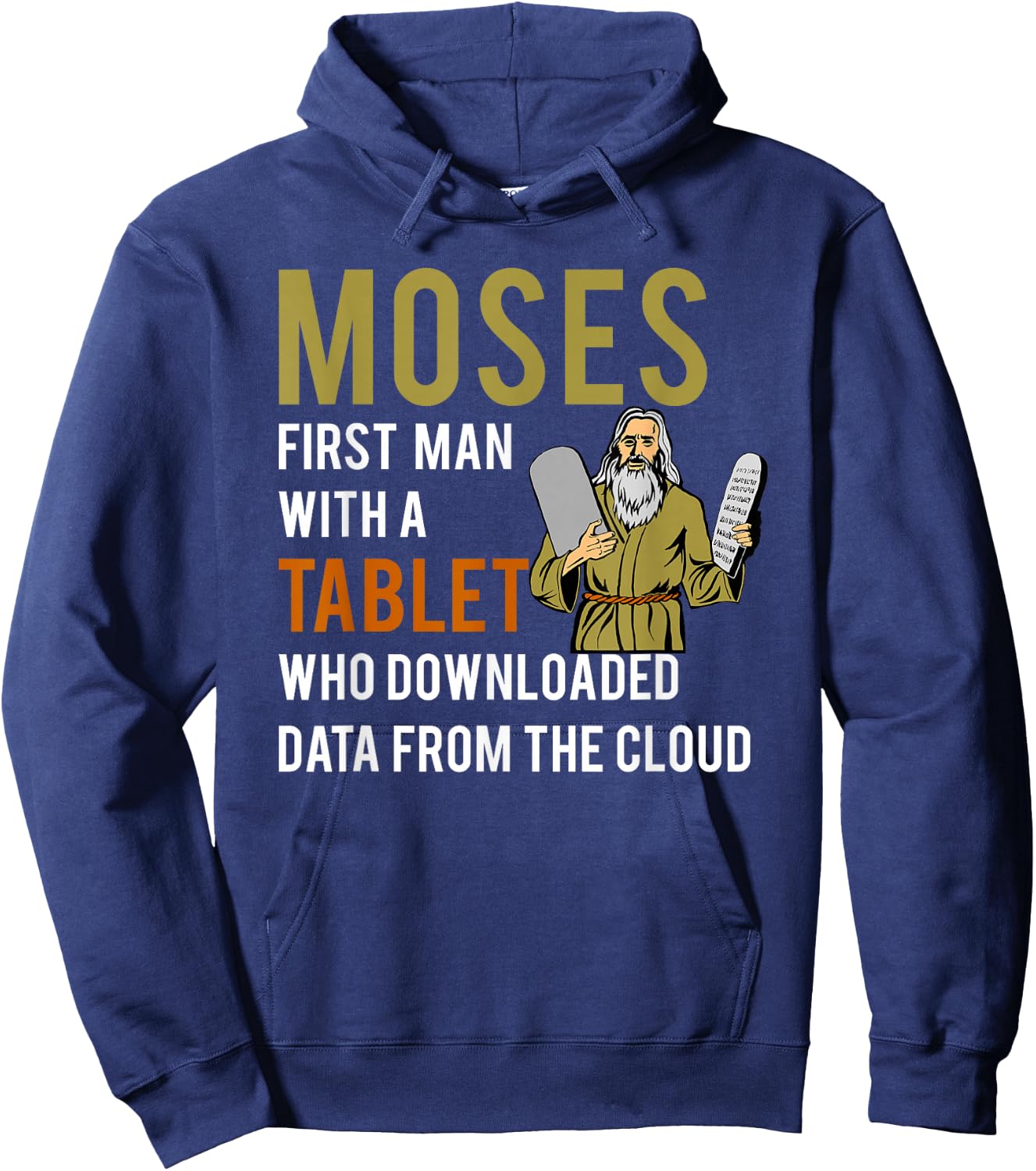 Funny Jewish Passover Moses Tablet Data Cloud Computing Hoodie - Hoodie | Navy