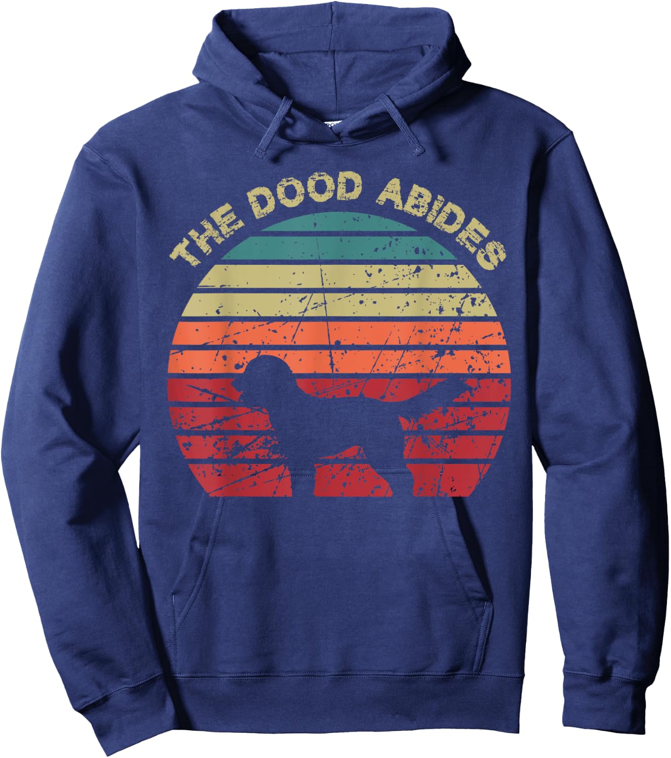 Rooks Artworks Paws - The Dood Abides - Labradoodle Goldendoodle Vintage Retro Adult - Black - Short Sleeve - Classic Fit - Retro Vintage Design - Casual, Everyday, Birthdays Hoodie - Hoodie | Navy
