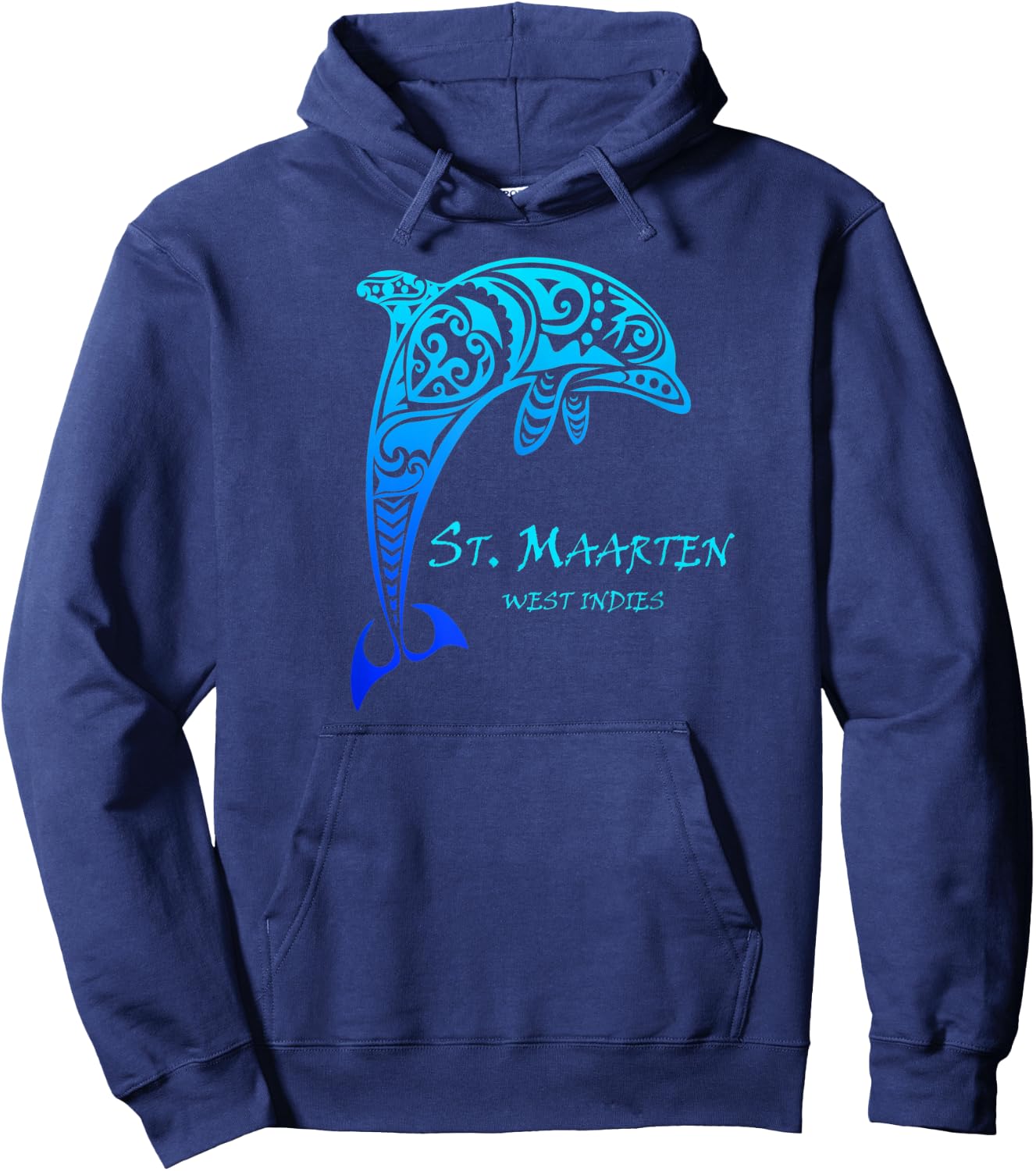St. Maarten, West Indies Vintage Tribal Dolphin Vacation Hoodie - Hoodie | Navy