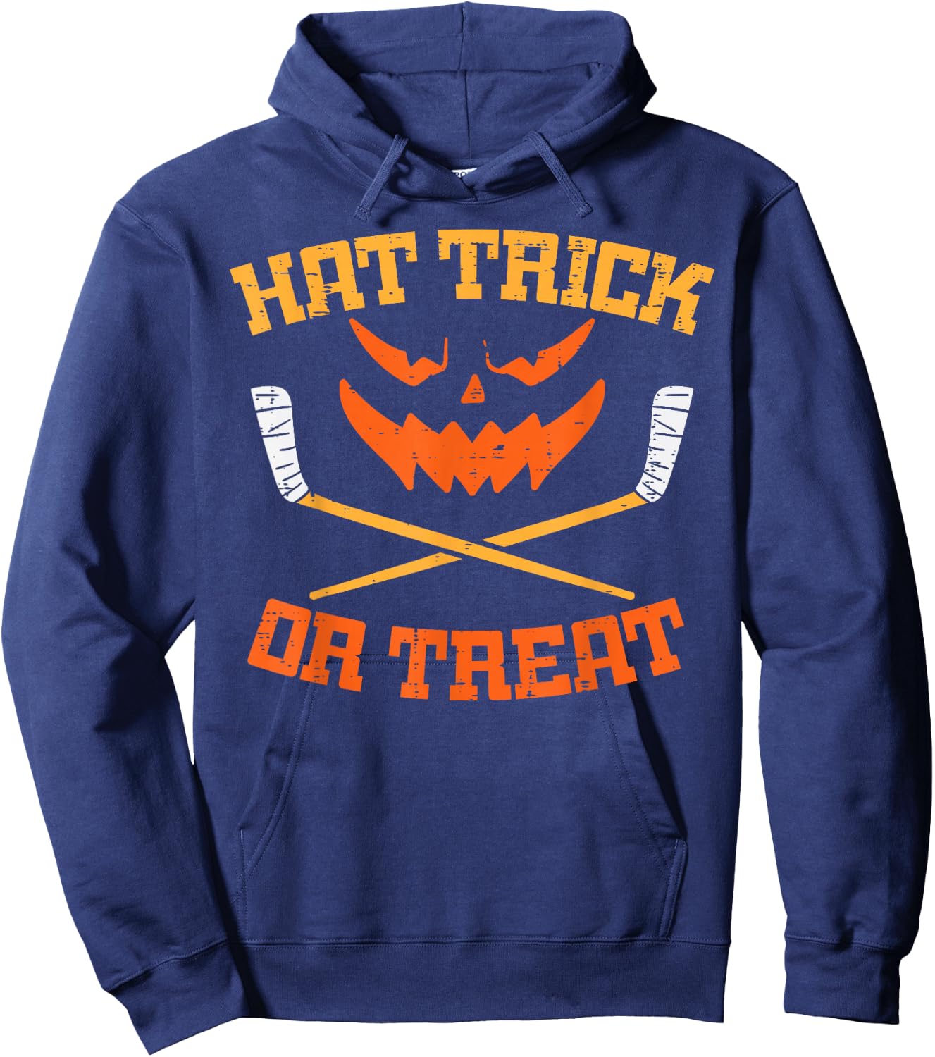 Hat Trick Or Treat Ice Hockey Halloween Boy Men Player Coach Hoodie - Hoodie | Navy