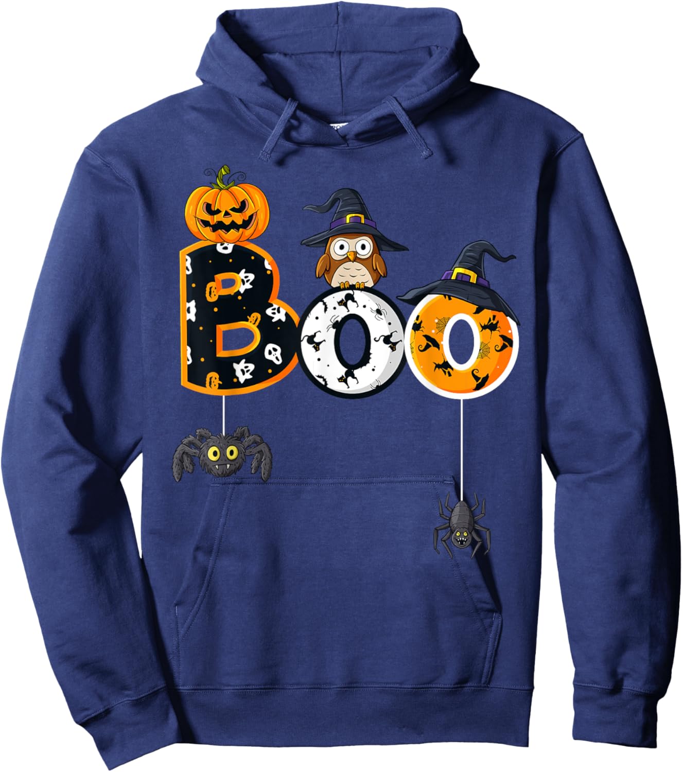 Halloween Boo Owl With Witch Hat Spiders Boys Girls Kids Hoodie - Hoodie | Navy