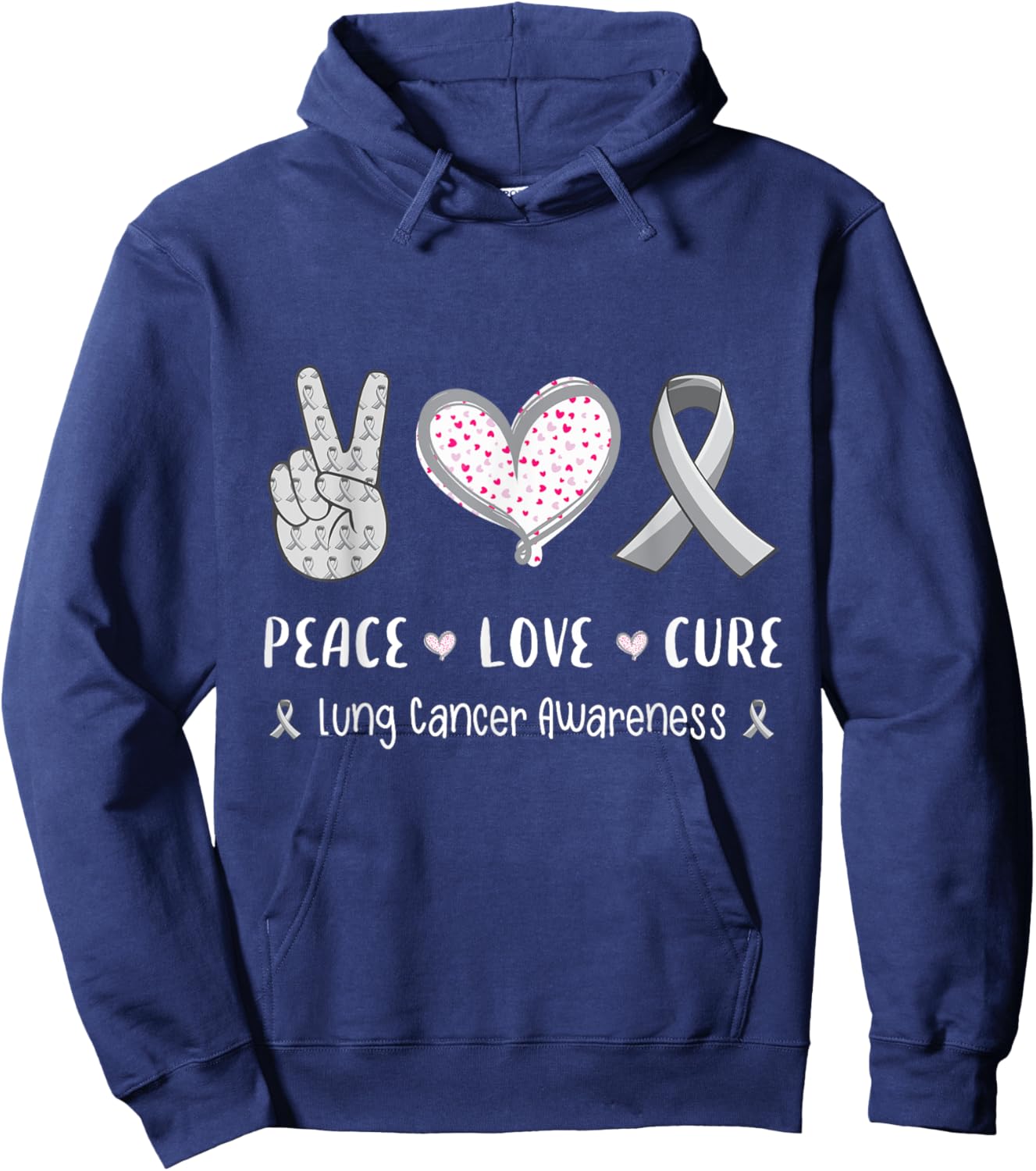 Peace Love cure Lung cancer awareness men women kids Hoodie - Hoodie | Navy