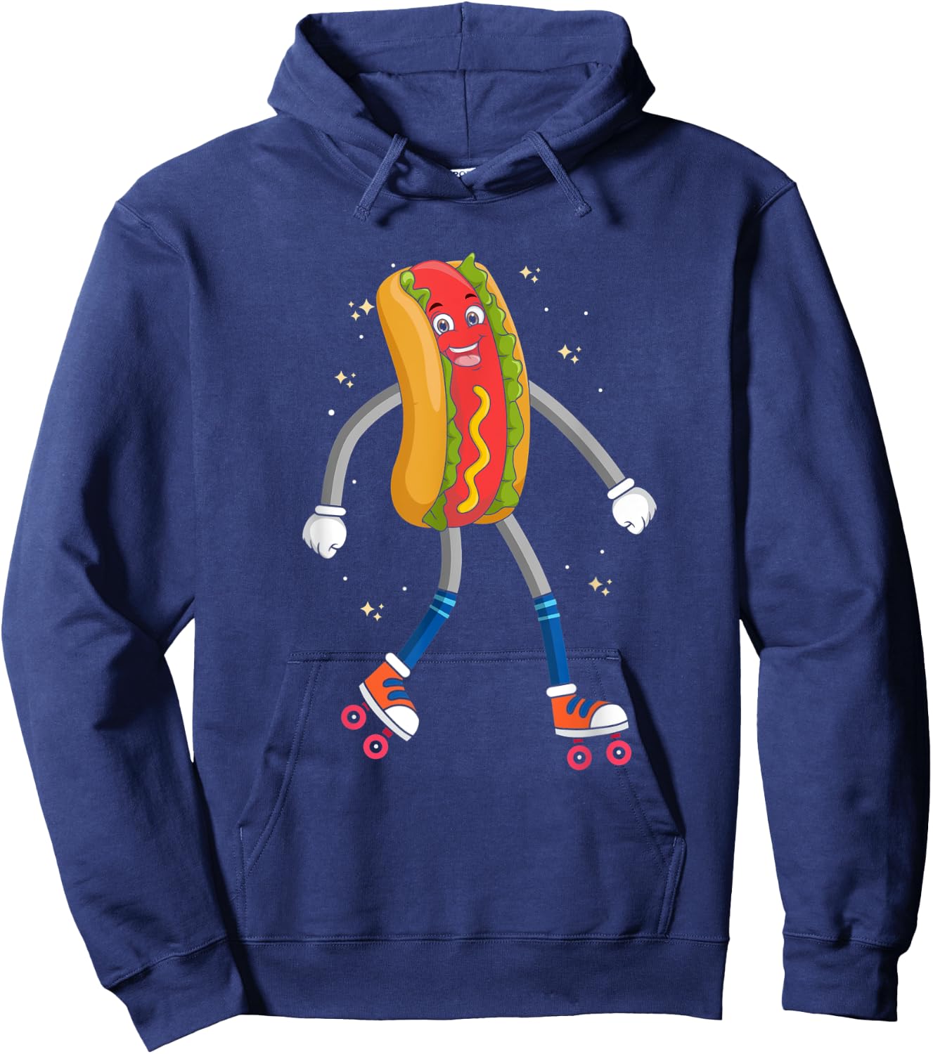 Hot Dog on Rollerskates, Roller Blades Skater Skating Hotdog Hoodie - Hoodie | Navy