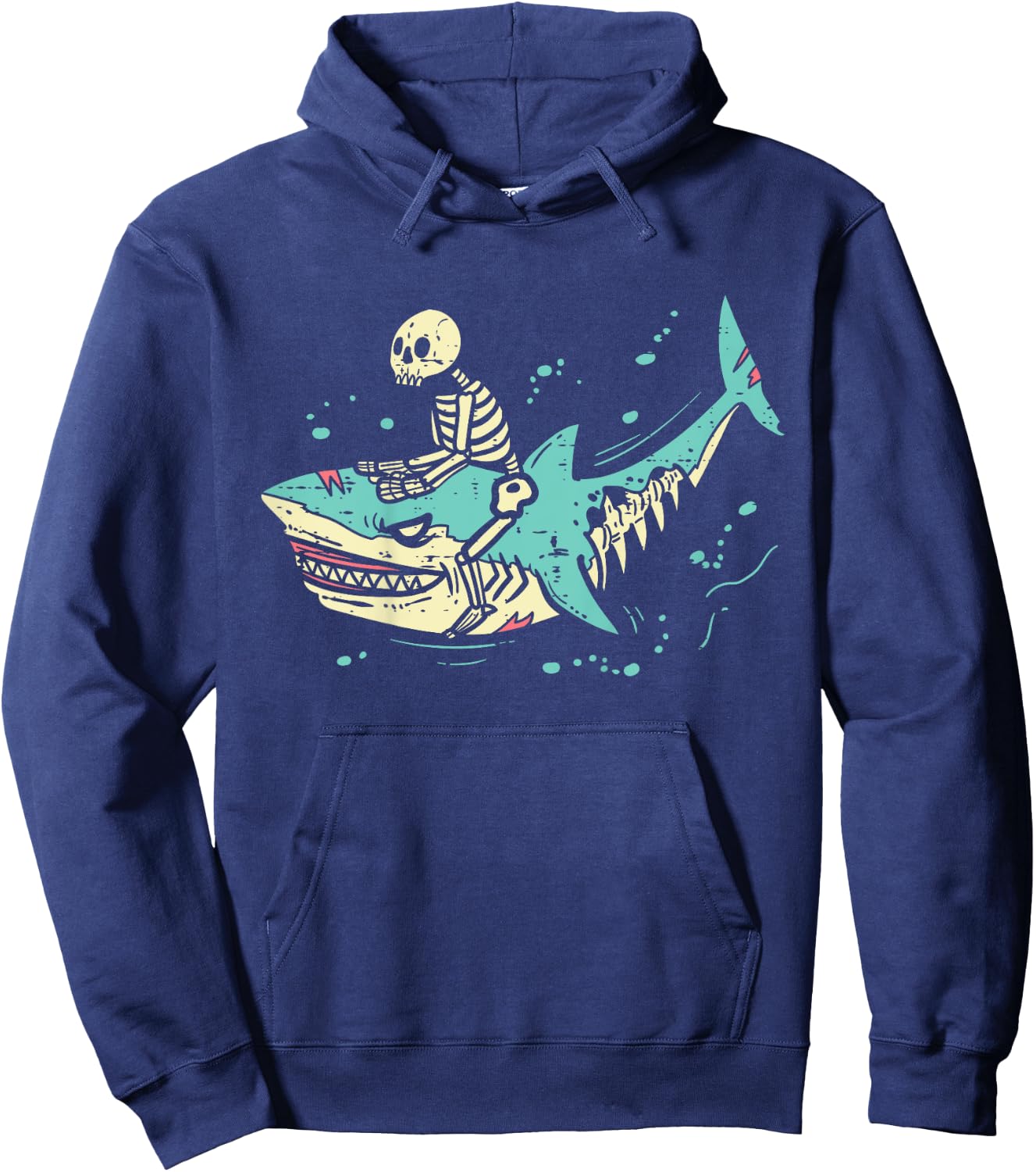 Kids Skeleton Riding Shark Spooky Halloween Toddler Boys Kids Hoodie - Hoodie | Navy