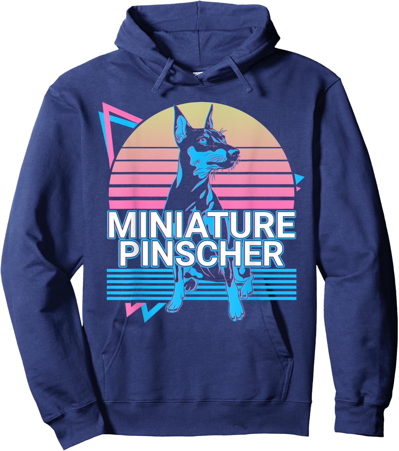 Miniature Pinscher Gifts Miniature Pinscher Retro Graphic Dog Fans Women's -Adults Classic Fit Black Short Sleeve Cotton Polyester Hoodie - Hoodie | Navy