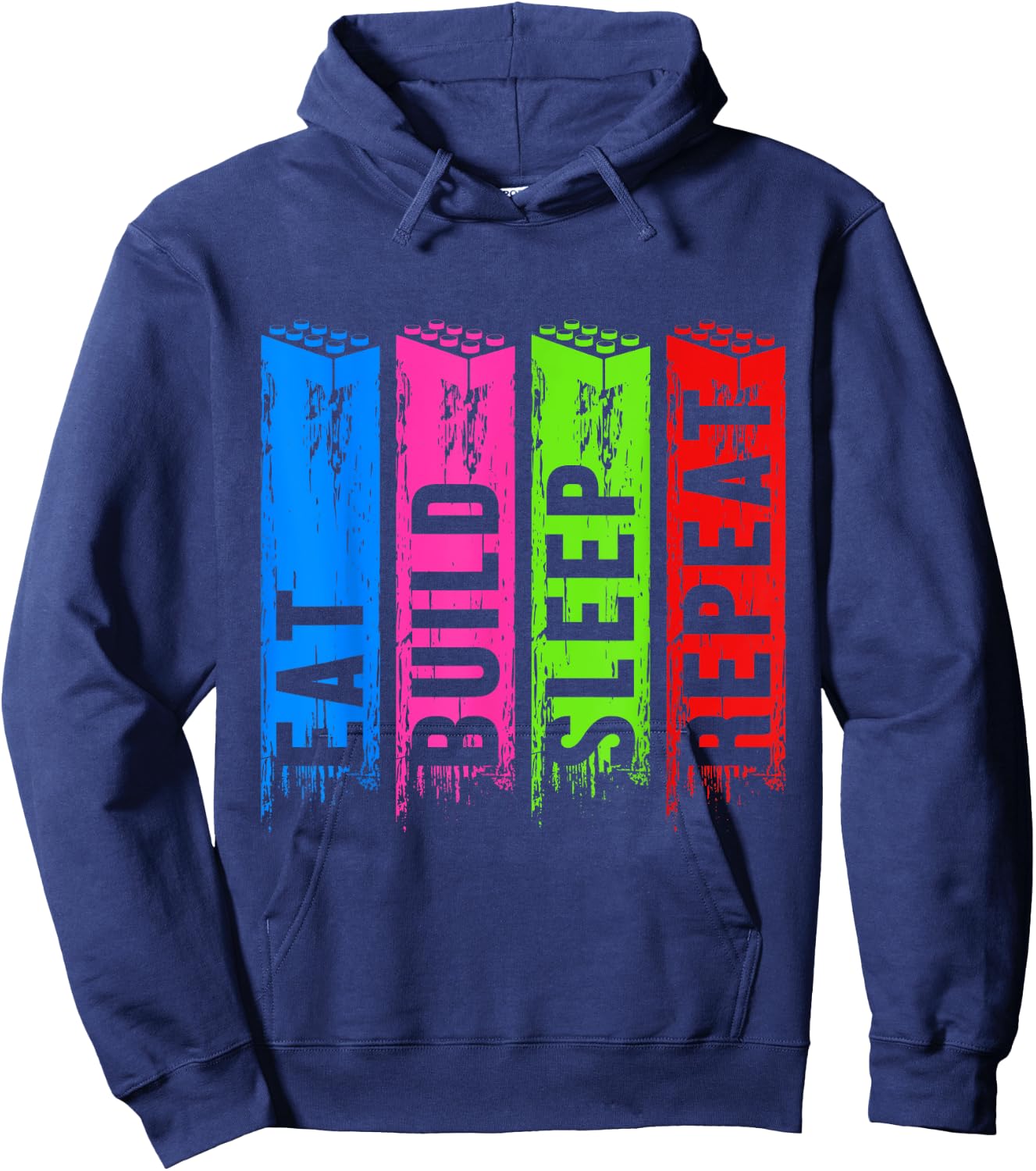 Eat Build Sleep Construction Master Builder Building Blocks Hoodie - Hoodie | Navy