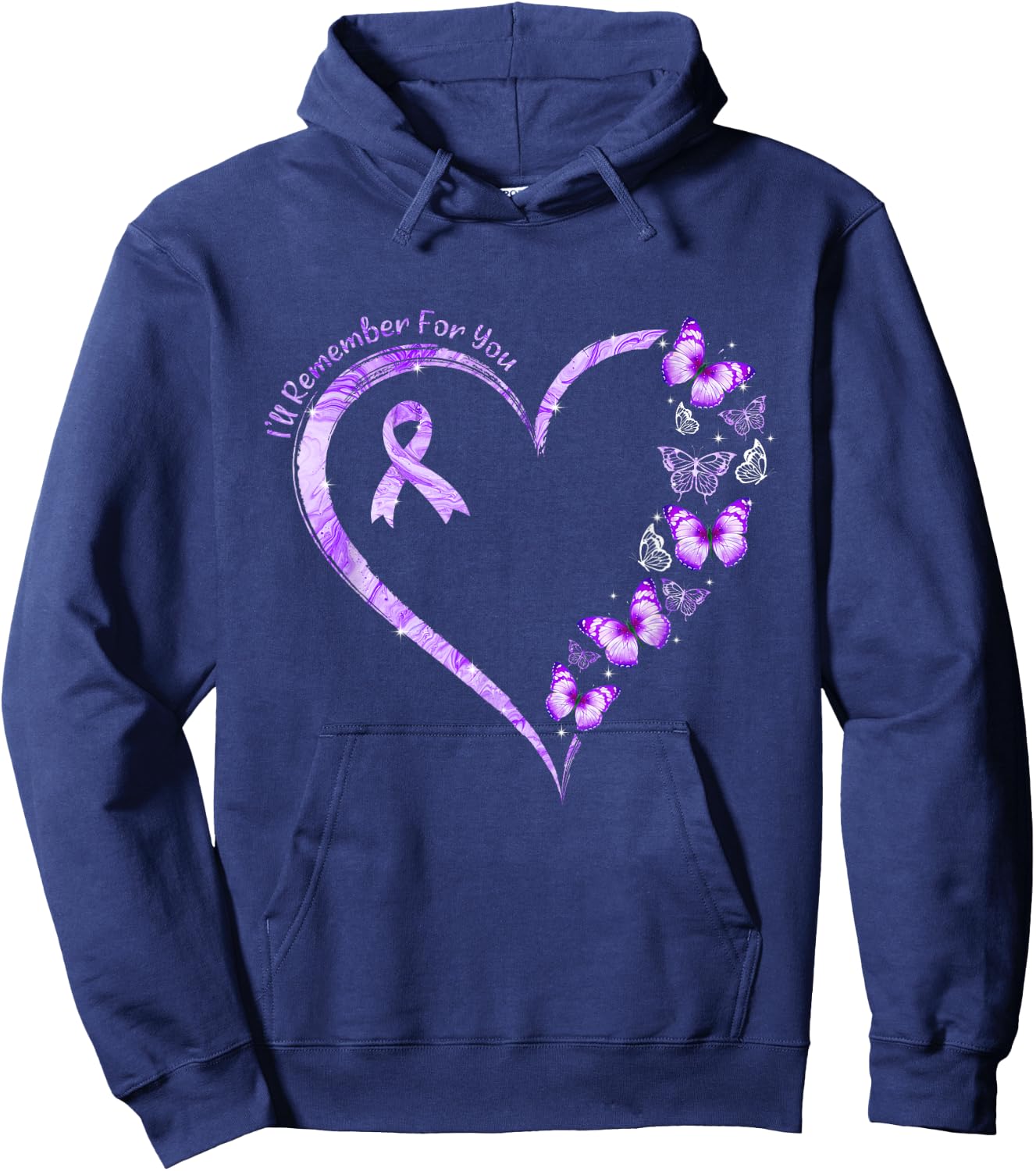 I'll Remember For You Purple Butterfly Alzheimer's Awareness Hoodie - Hoodie | Navy