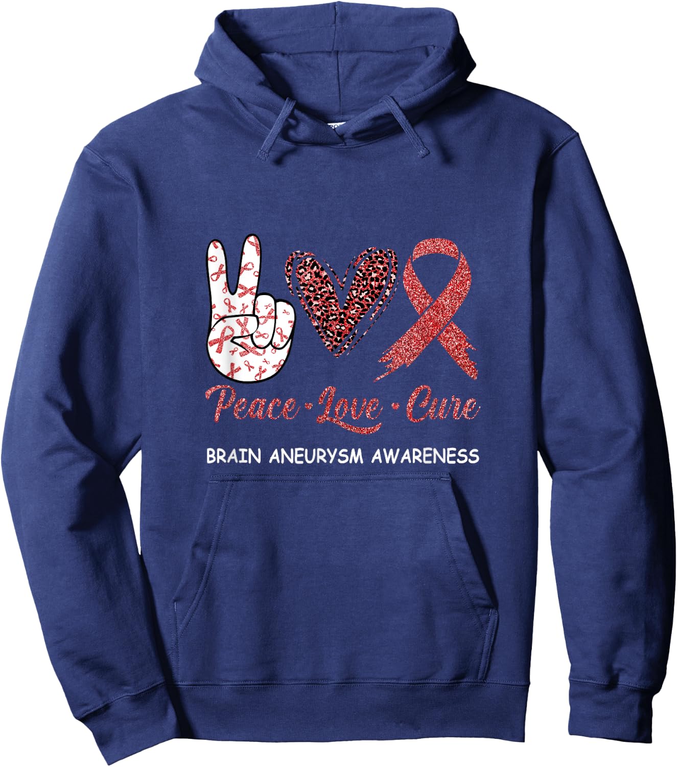 Brain Aneurysm Awareness Peace Love Cure Leopard Hoodie - Hoodie | Navy