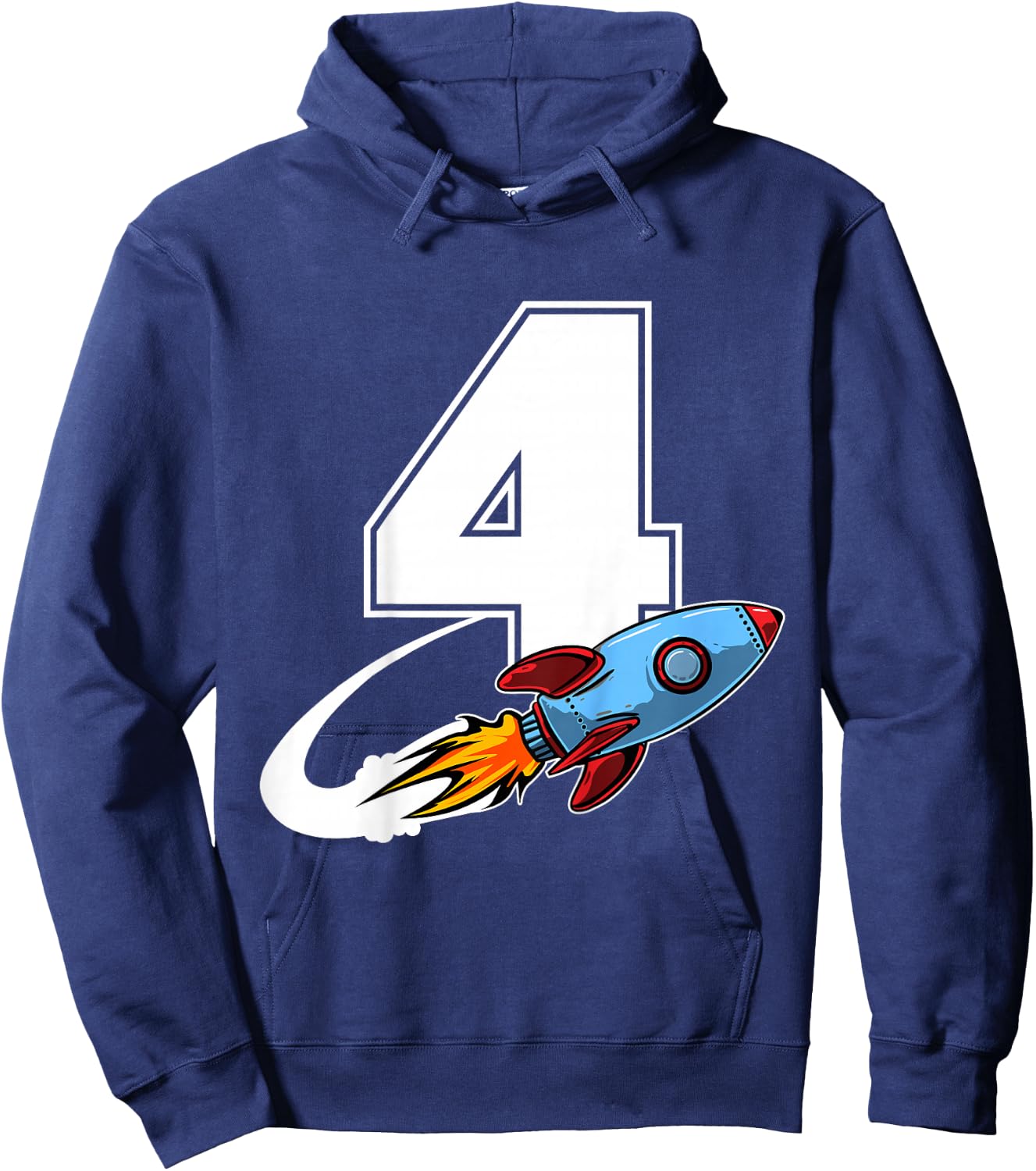 Outer Space 4 Year Old 4th Birthday Four Rocket Ship Party Hoodie - Hoodie | Navy