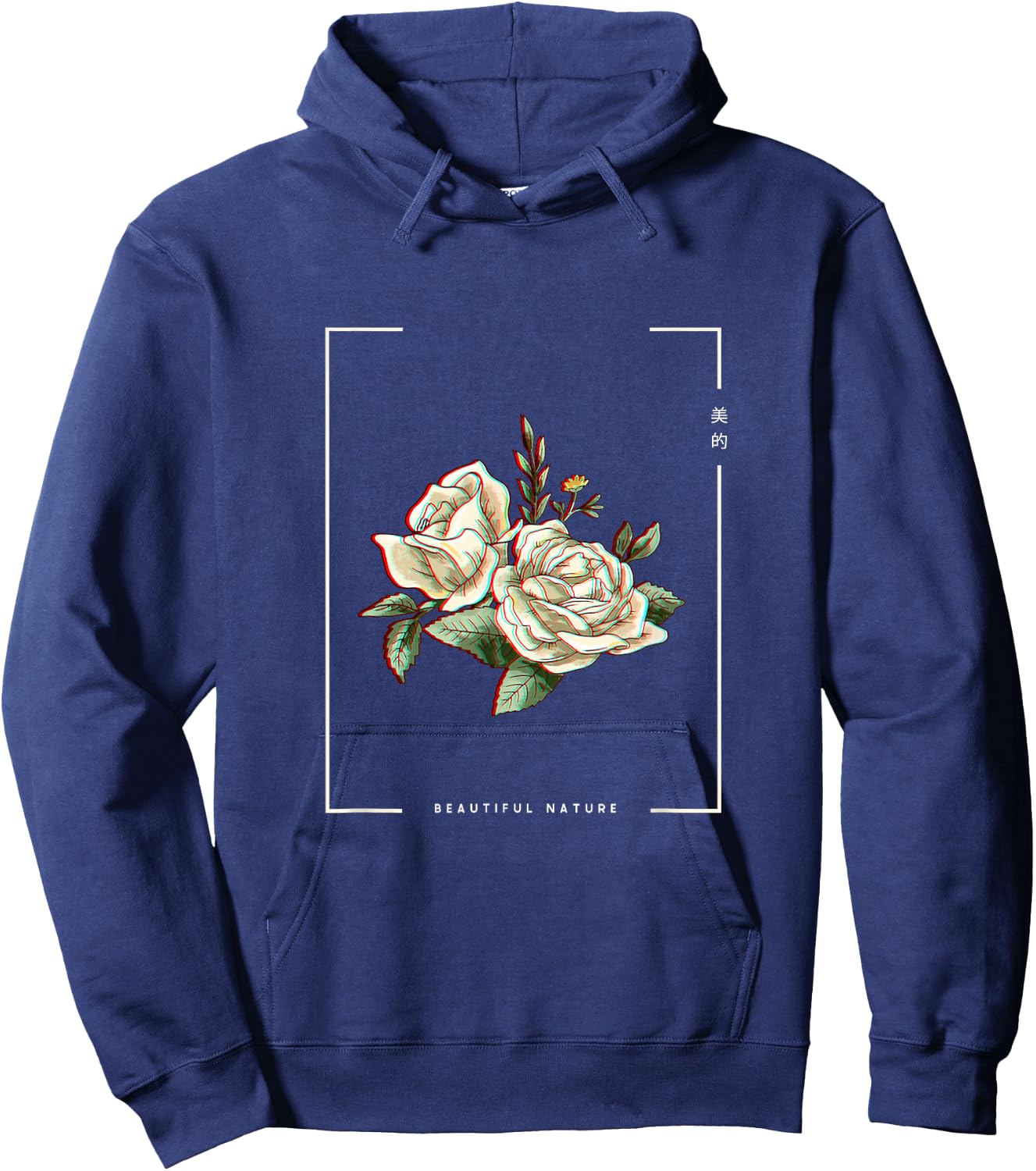 Japanese Aesthetic Vaporwave Nature Flower Glitch Anime Hoodie - Hoodie | Navy