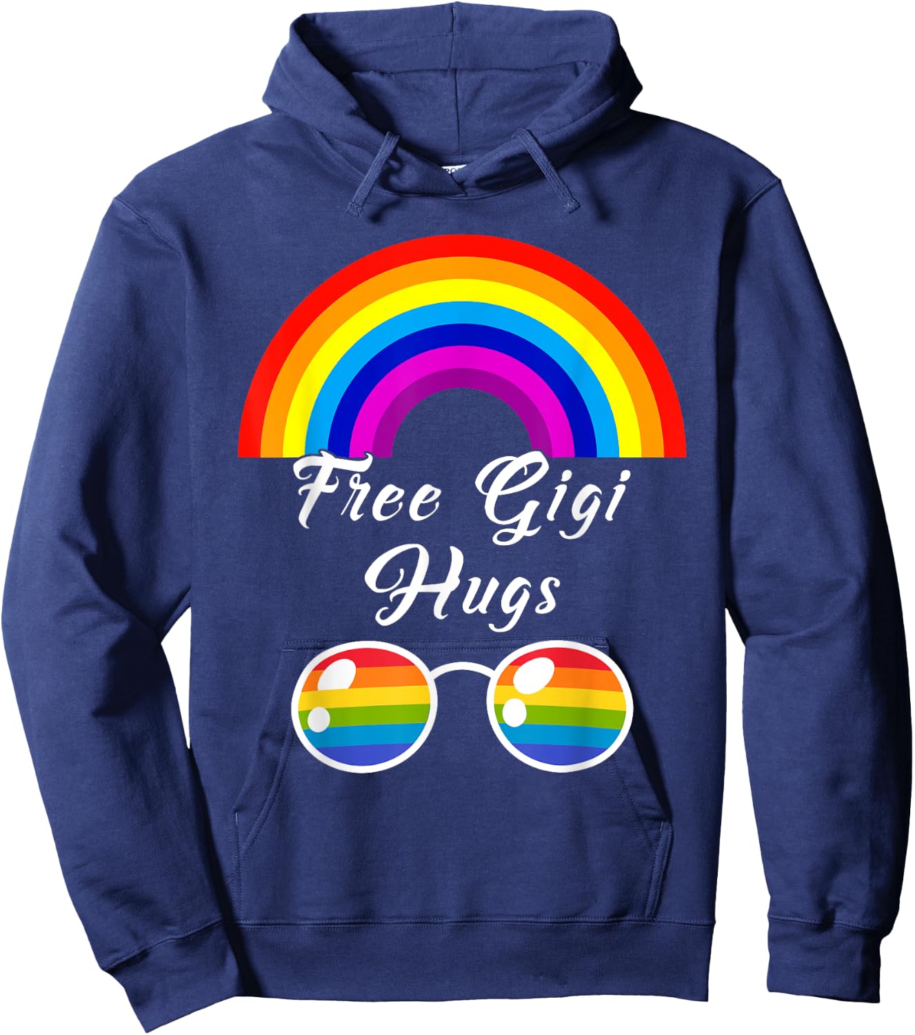 Free Gigi Hugs LGBT Ally Rainbow Sunglasses Gay Pride Month Hoodie - Hoodie | Navy