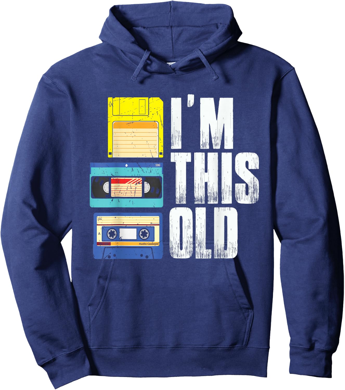 I'm This Old Retro Vintage Cassette Tape Floppy Disk & VHS Hoodie - Hoodie | Navy