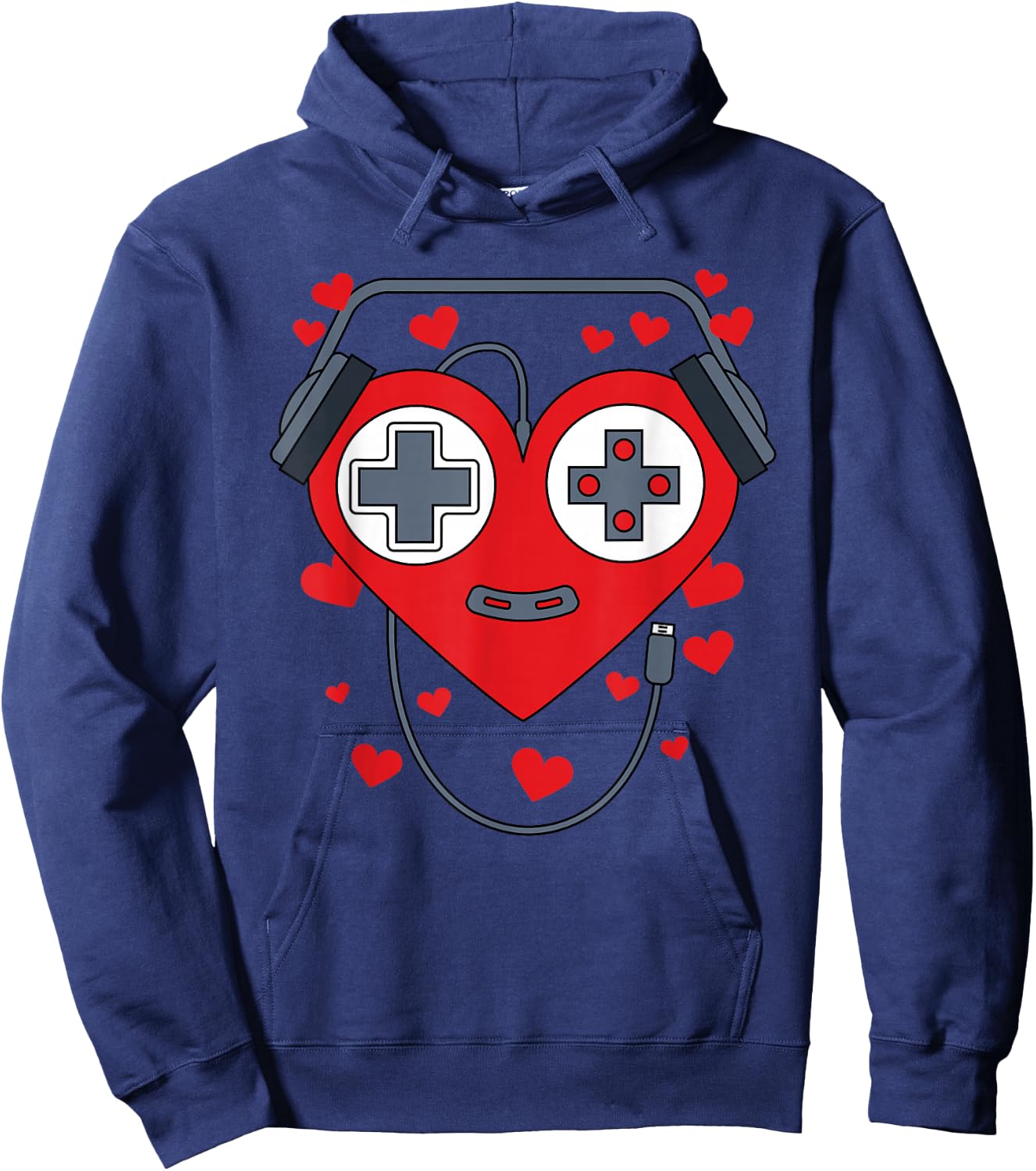 Gamer Heart Gift - Game Lover Men Kids Boys Valentines Day Hoodie - Hoodie | Navy