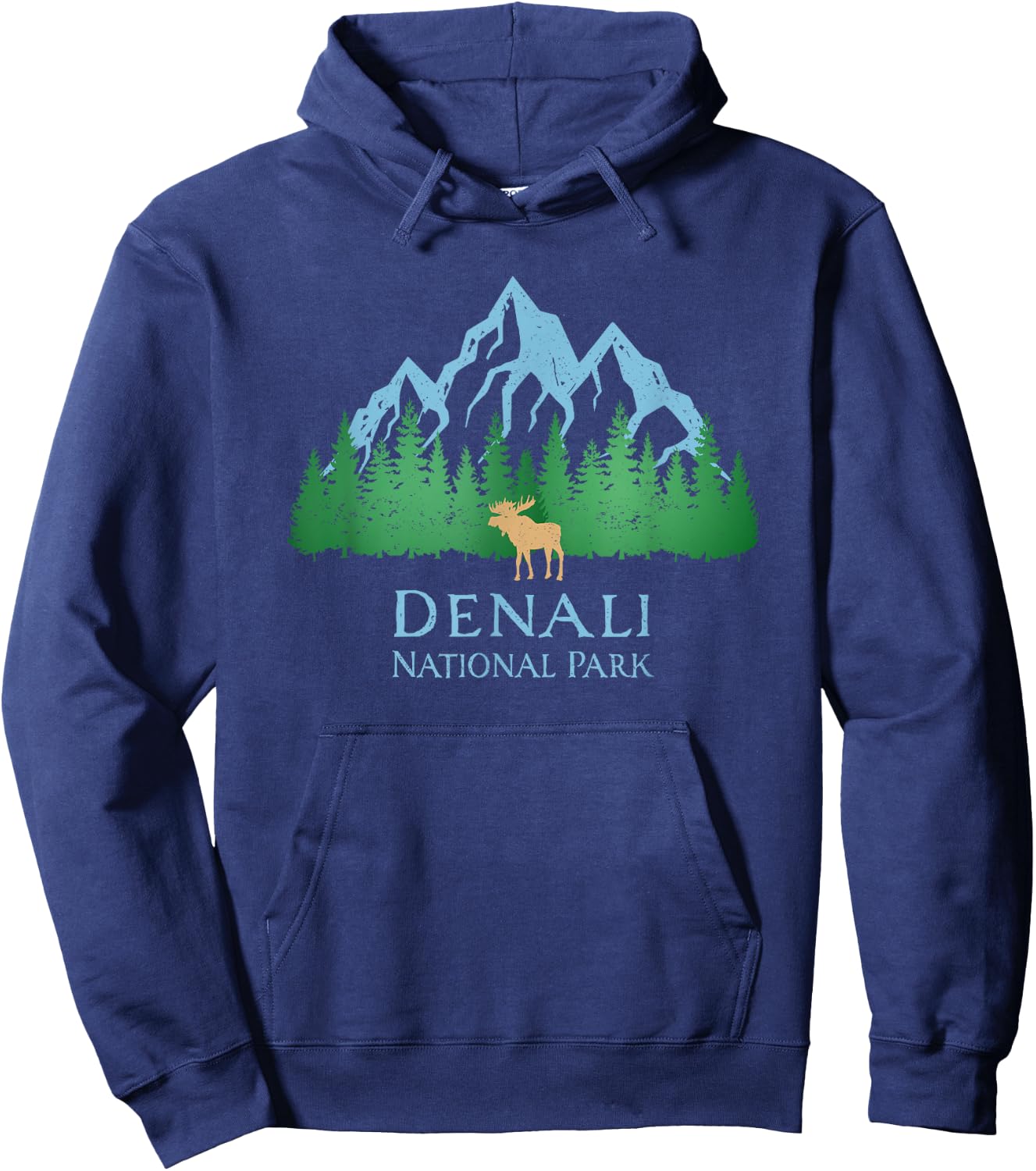 Denali National Park Alaska Mountain Trees Moose Souvenir Hoodie - Hoodie | Navy