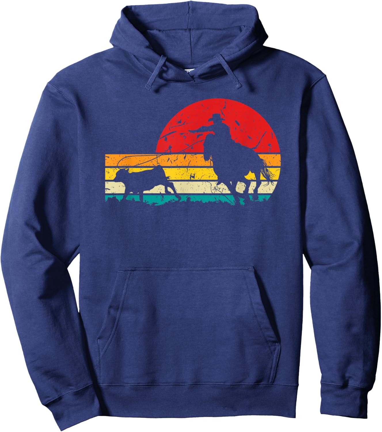 Breakaway Roping Cowboy Retro Rodeo Graphic Calf Roping Hoodie - Hoodie | Navy