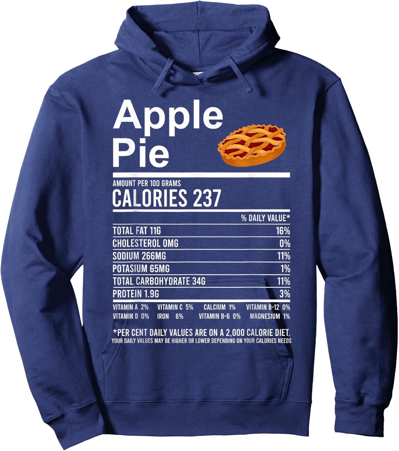 Funny Thanksgiving Food Apparel, Apple Pie Nutrition Facts Hoodie - Hoodie | Navy