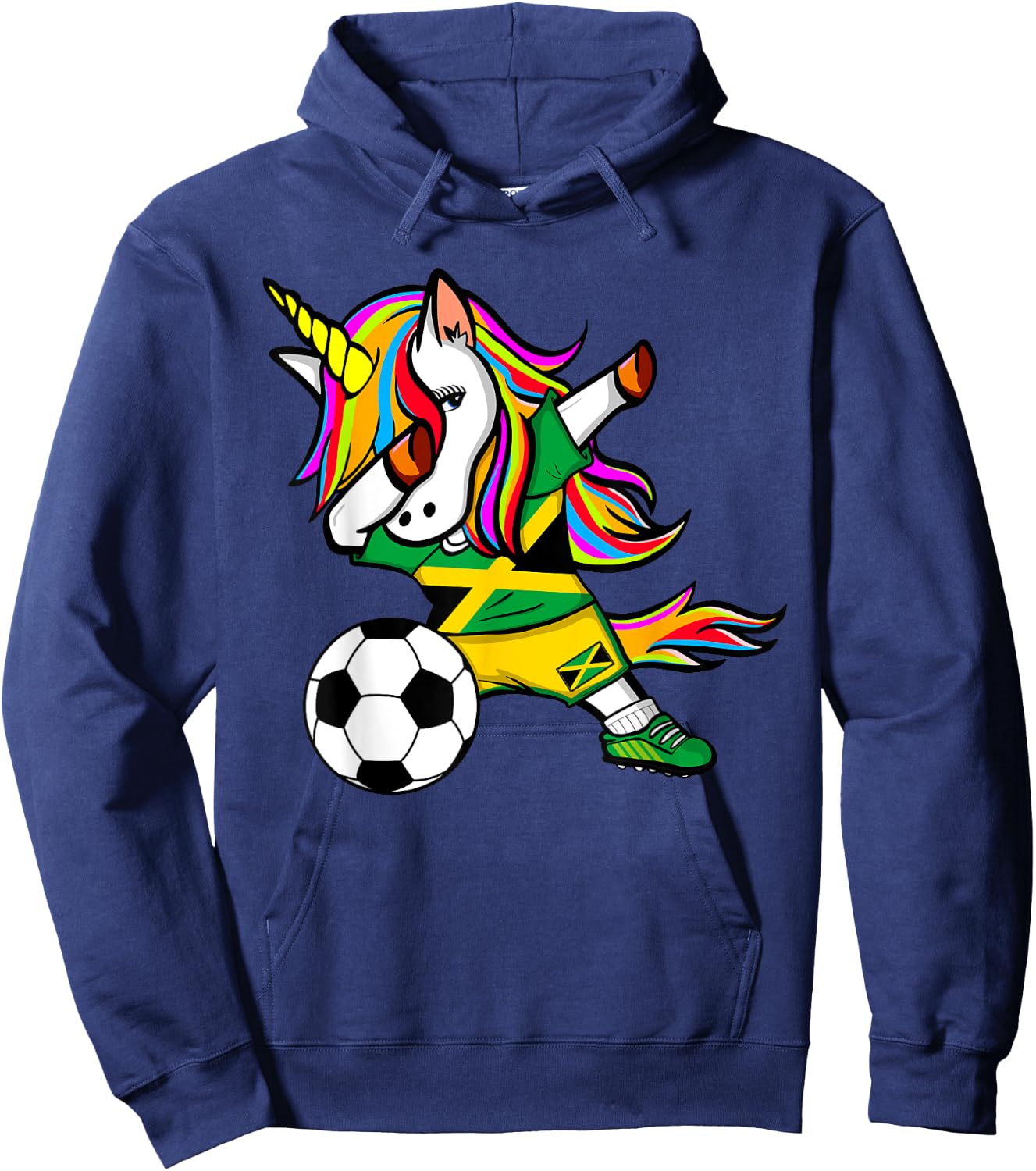 Dabbing Unicorn Jamaica Soccer Jersey 2019 Jamaican Football Hoodie - Hoodie | Navy
