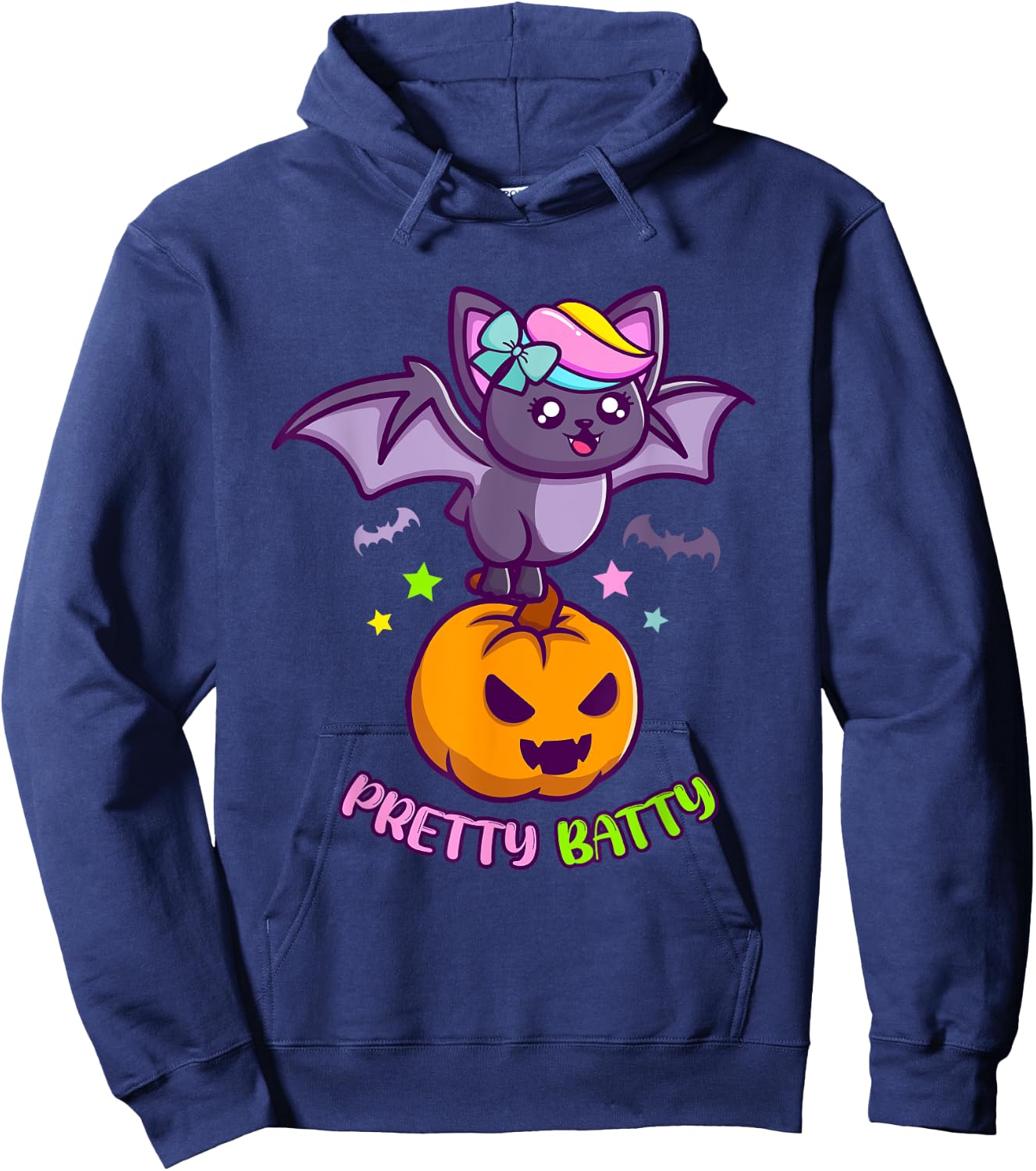 Funny Pun Pretty Batty Vampire Bat Halloween Girl Hoodie - Hoodie | Navy