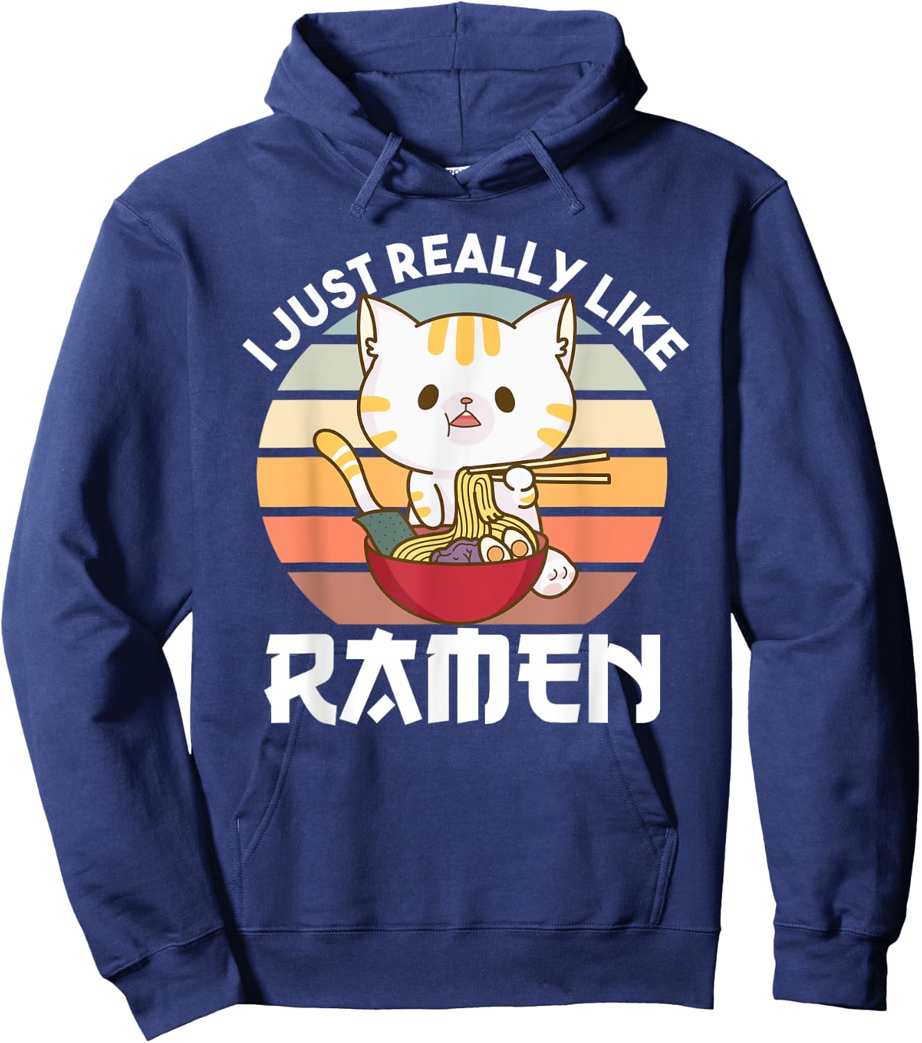 I just really like Ramen Cute Cat Eats Ramen Noodles Hoodie - Hoodie | Navy