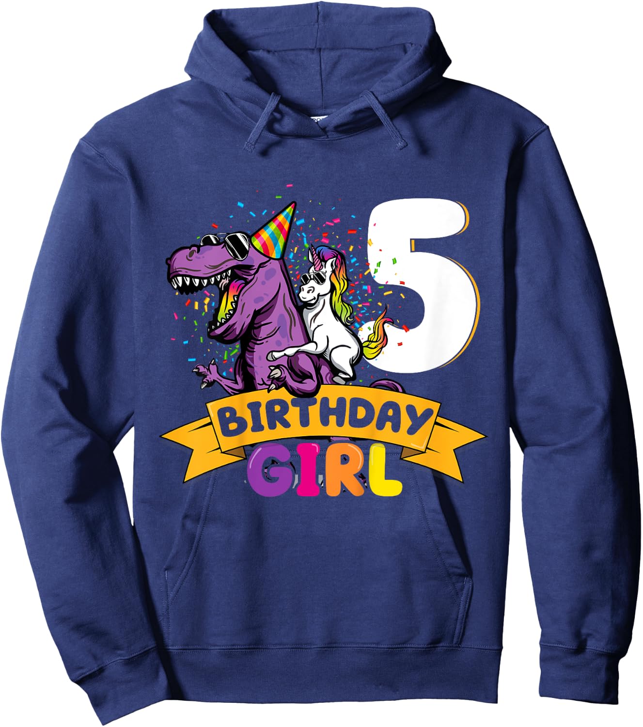 Dinosaur Unicorn 5 Birthday Decoration 5 Dino Girl 5 Years Hoodie - Hoodie | Navy