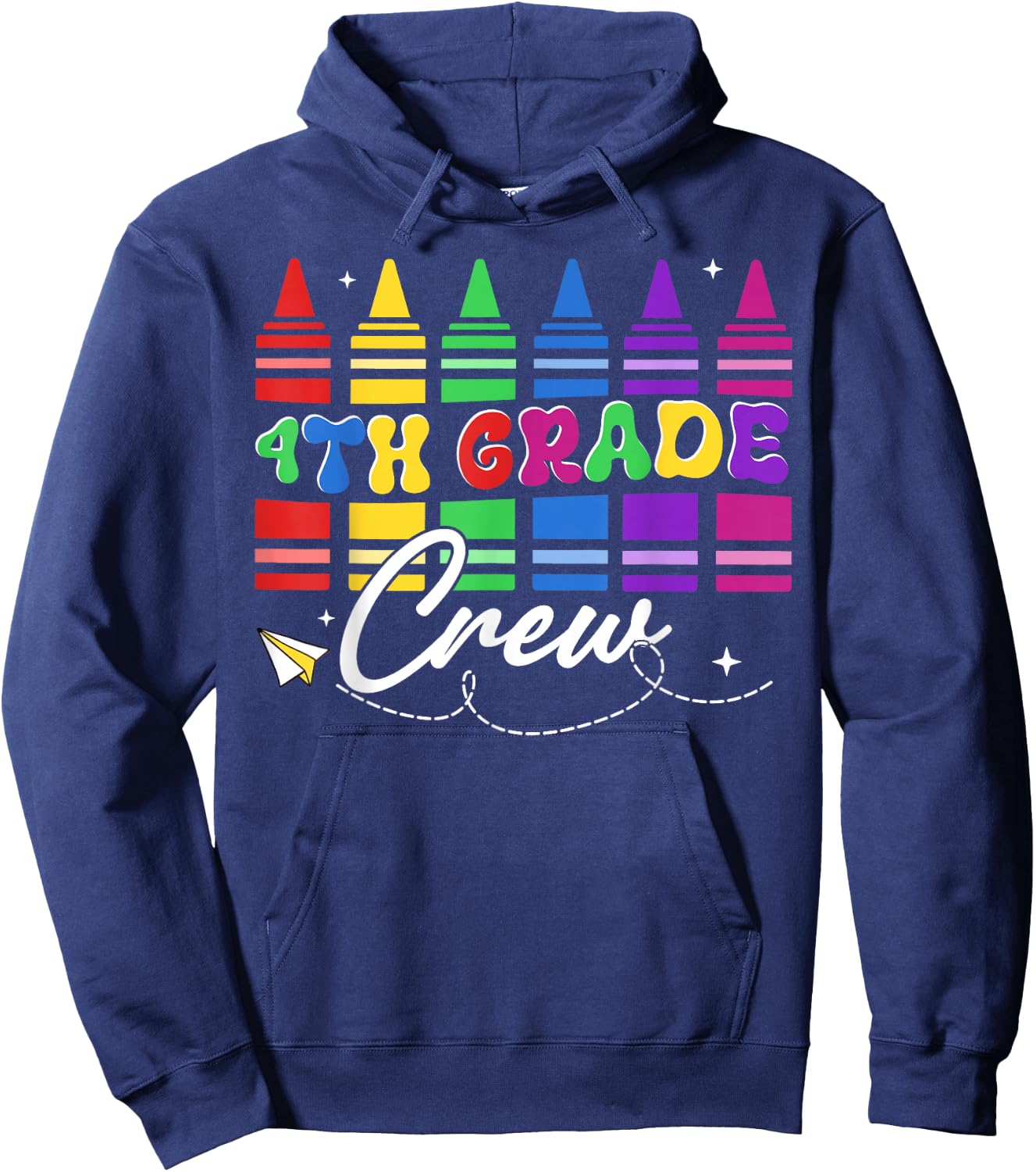 4th Grade Crew Retro Crayon Back to School Boy Girl Teacher Hoodie - Hoodie | Navy