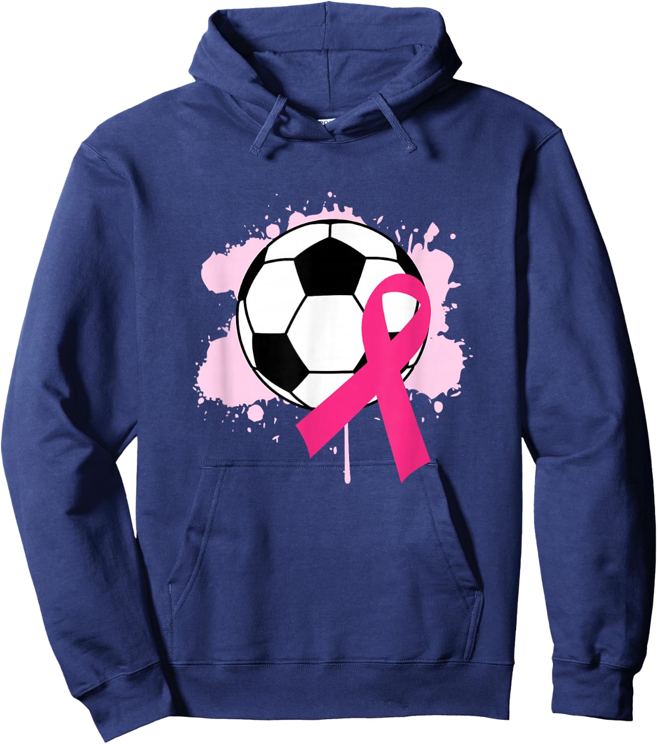 Breast Cancer Awareness Soccer Ball Pink Ribbon Hoodie - Hoodie | Navy
