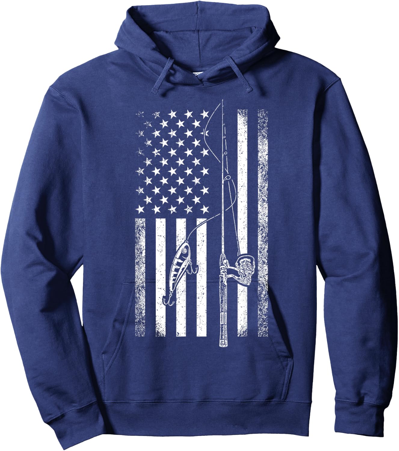 American Flag Fishing Rod USA Patriotic Fishing Lover Women Girls Kids Men Hoodie - Hoodie | Navy