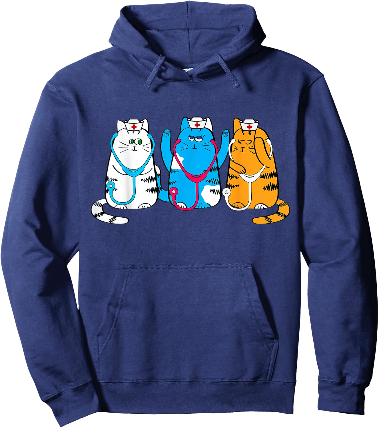 Nurse Cats Cute Nurse Practitioners with Stethoscope Art Hoodie - Hoodie | Navy