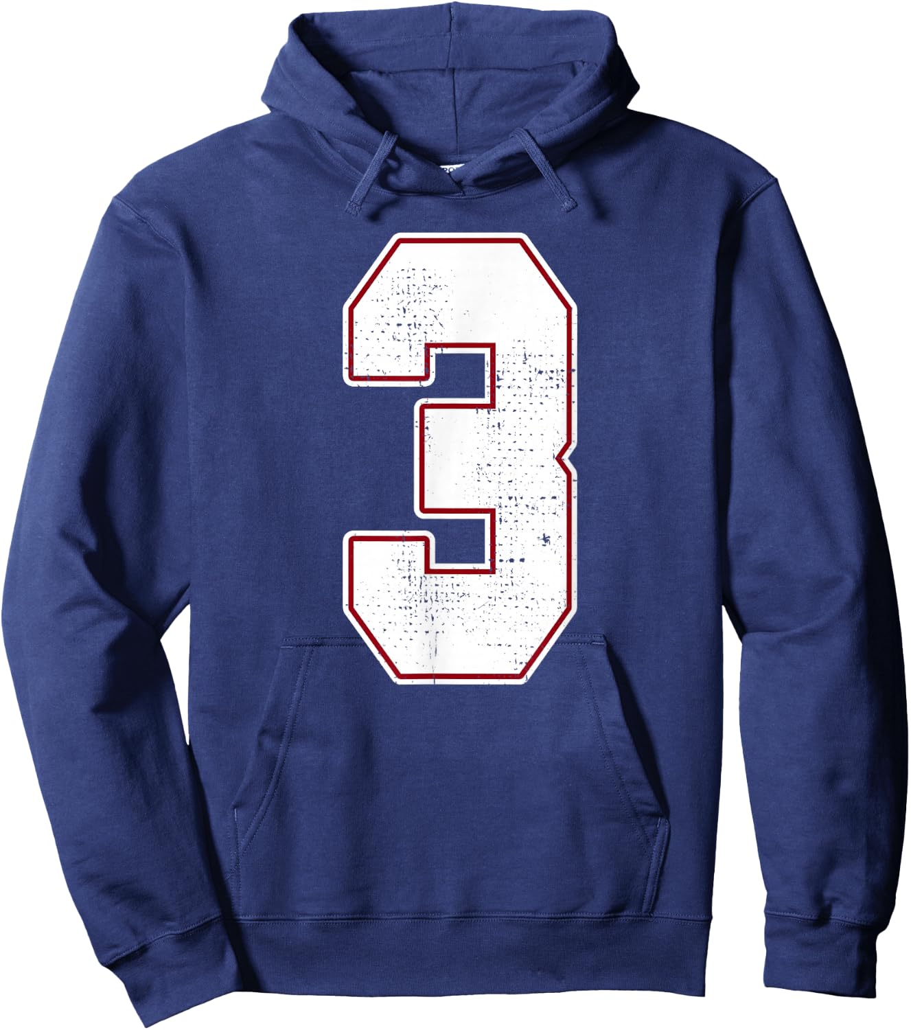 #3 Outline Number 3 Fan Varsity Sports Team Blue Jersey Hoodie - Hoodie | Navy