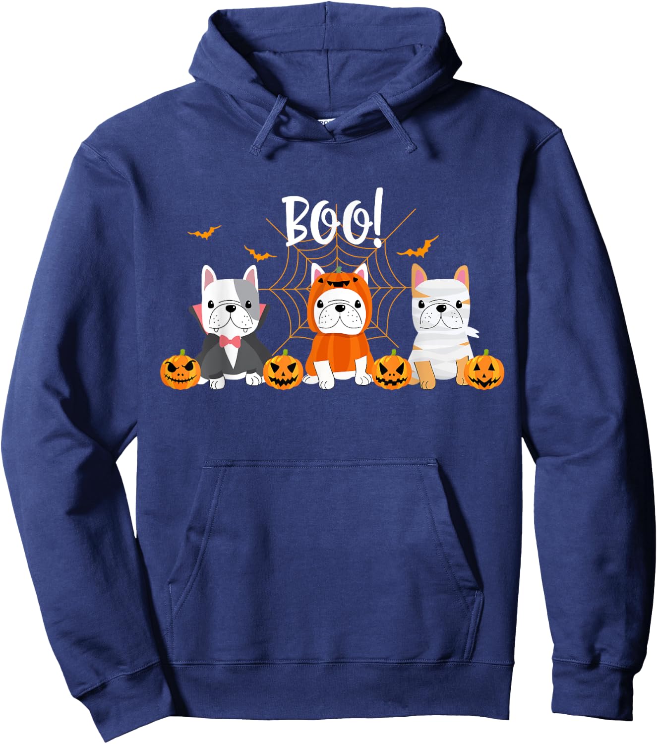 Happy Halloween Pug Dogs Cute French Bulldog Lover Women Kids Hoodie - Hoodie | Navy