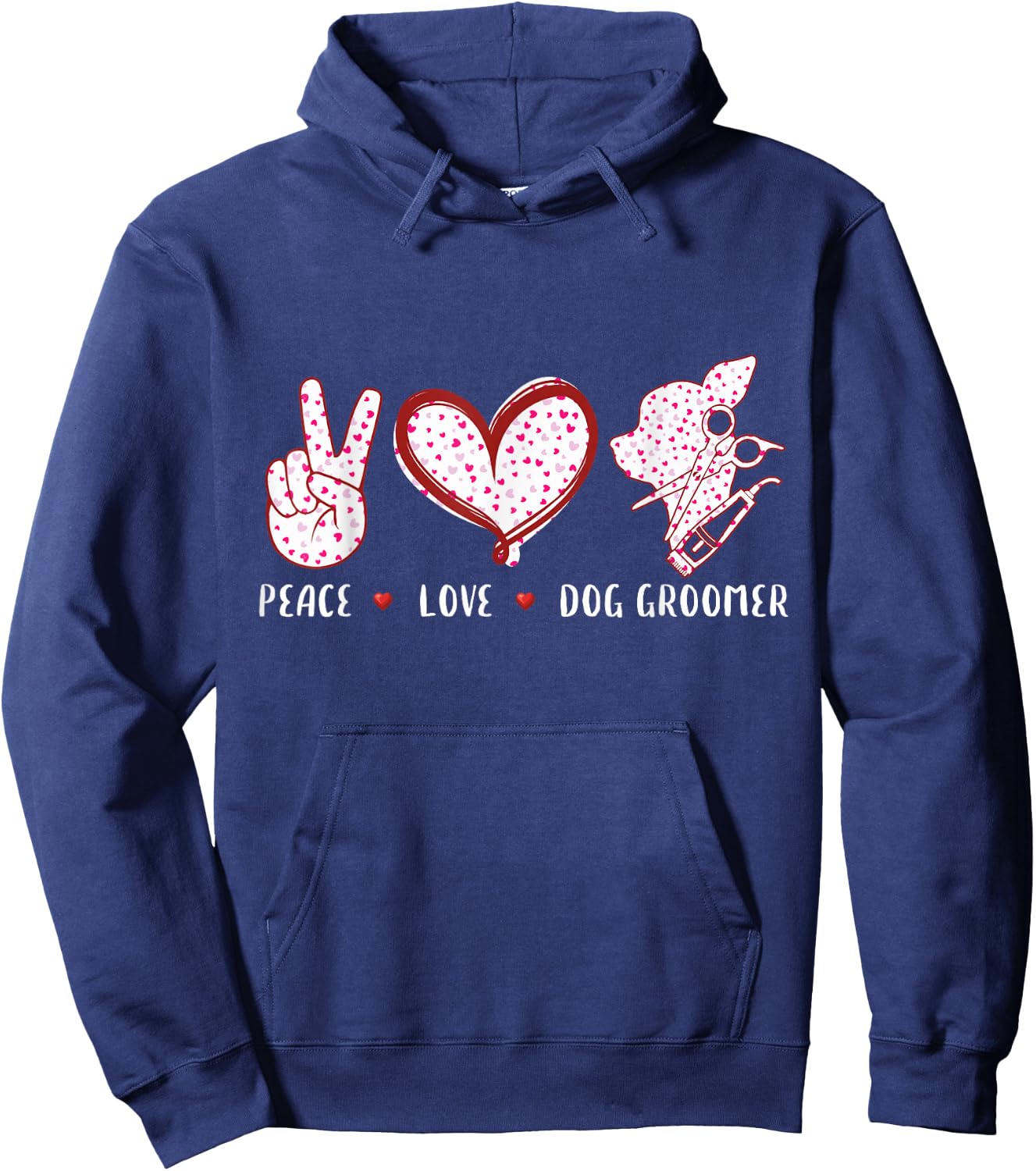 Peace Love dog groomer grooming puppies gifts women Hoodie - Hoodie | Navy