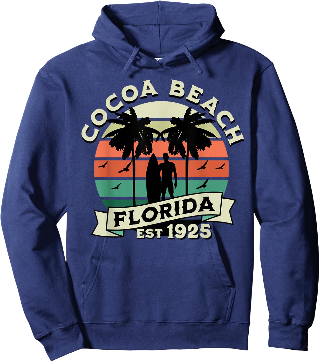 Cocoa Florida Beach Surfing Summer Vacation Vintage Hoodie - Hoodie | Navy