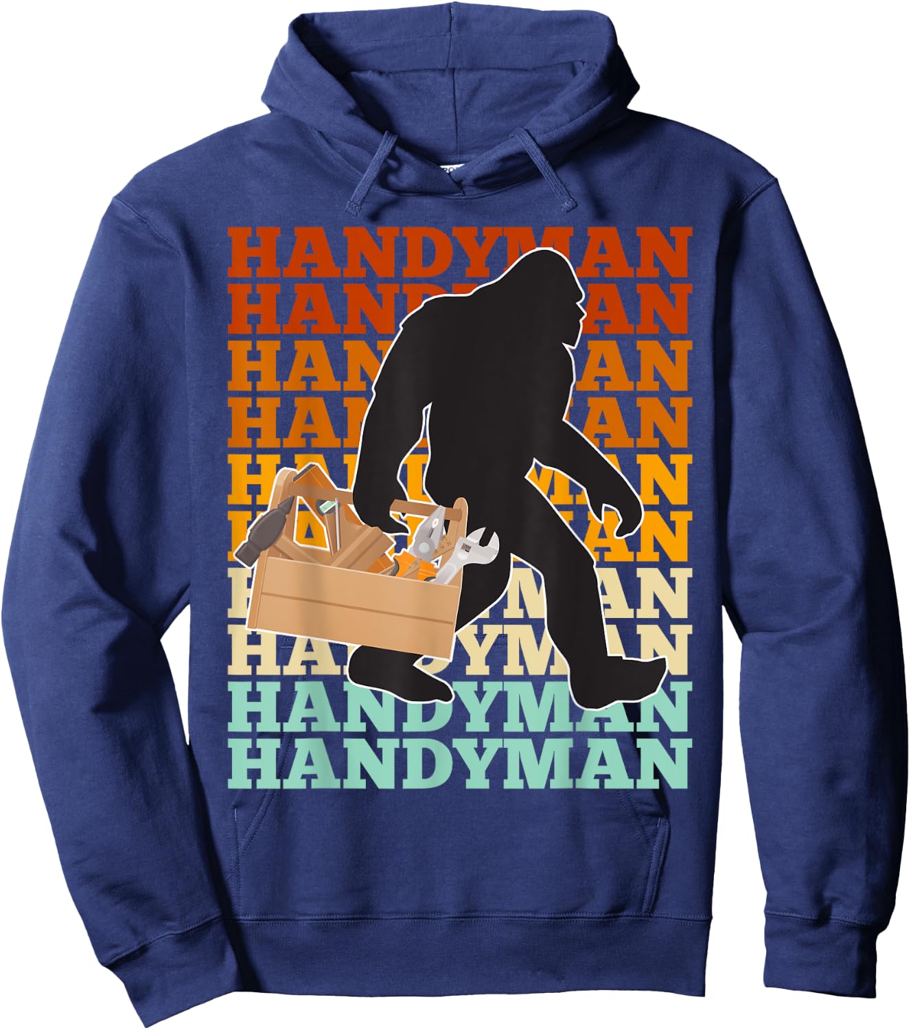 Handyman Bigfoot Retro Tools Toolbox Yeti Sasquatch Hoodie - Hoodie | Navy
