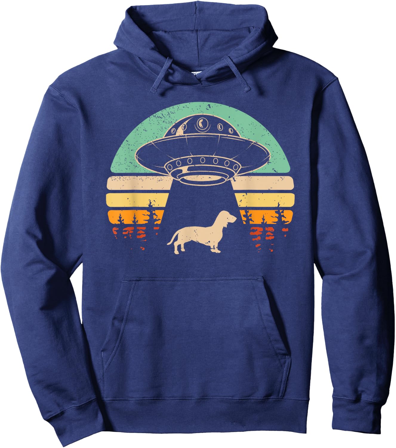 Dachshund UFO Abduction Alien Spaceship Abducting Wiener Dog Hoodie - Hoodie | Navy