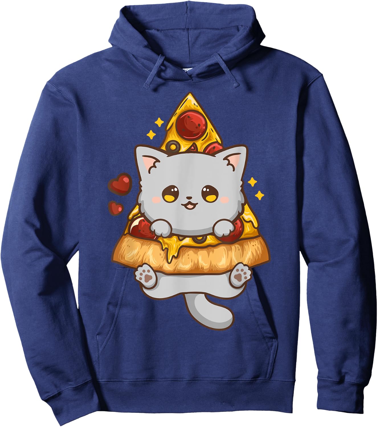 Cute Kawaii Cat Pizza Anime Men Women Girls Kids Hoodie - Hoodie | Navy