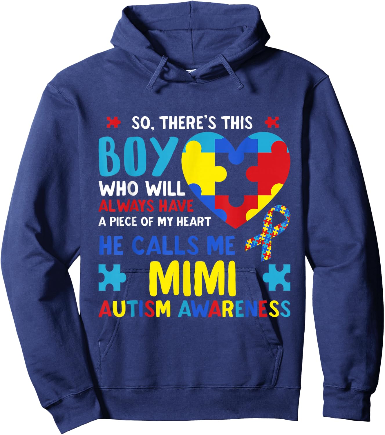 There's This Boy He Calls Me Mimi Grandma Autism Awareness Hoodie - Hoodie | Navy